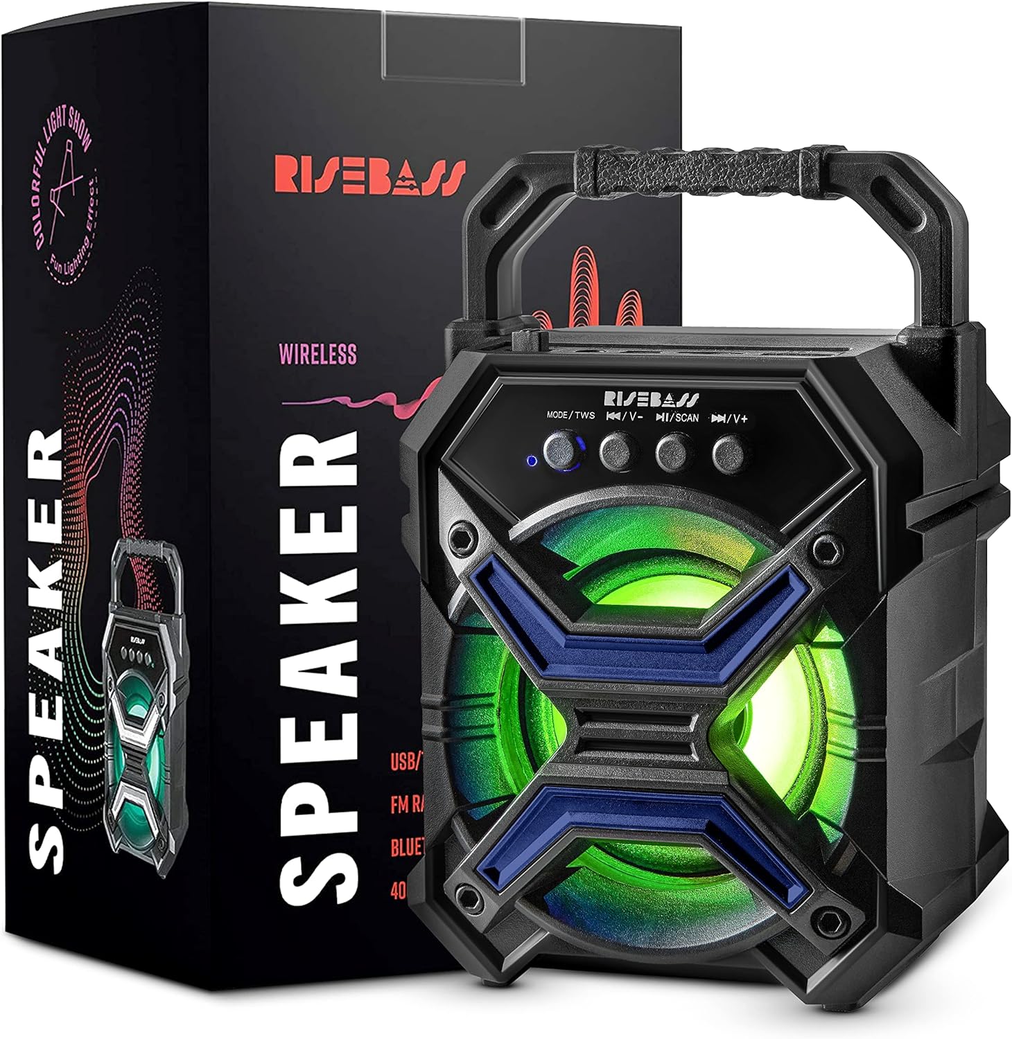 7-inch portable wireless Bluetooth speaker with vibrant LED lights and compact casing