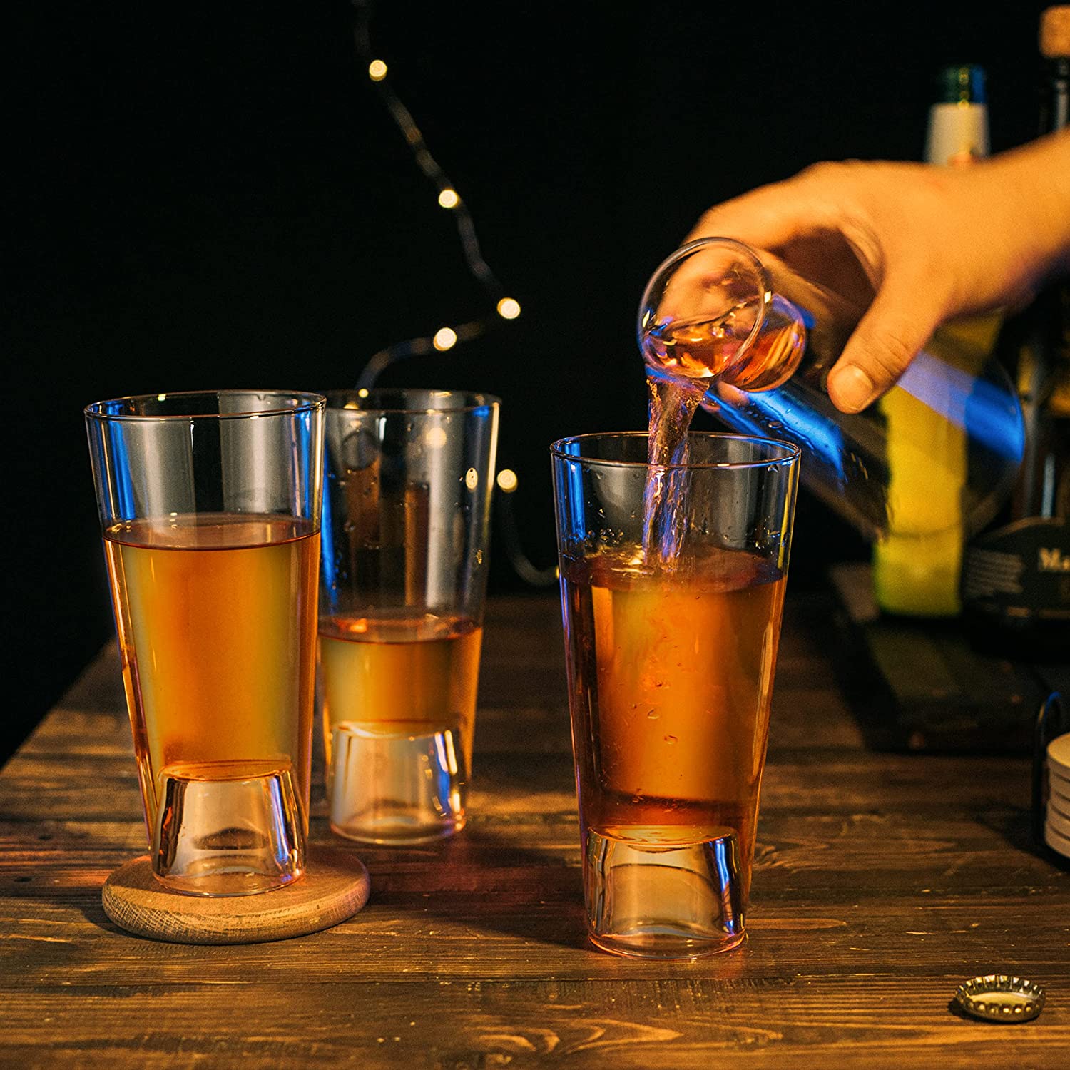 Set of four clear lead-free crystal double duty tall beer pint and shot glasses — view 2