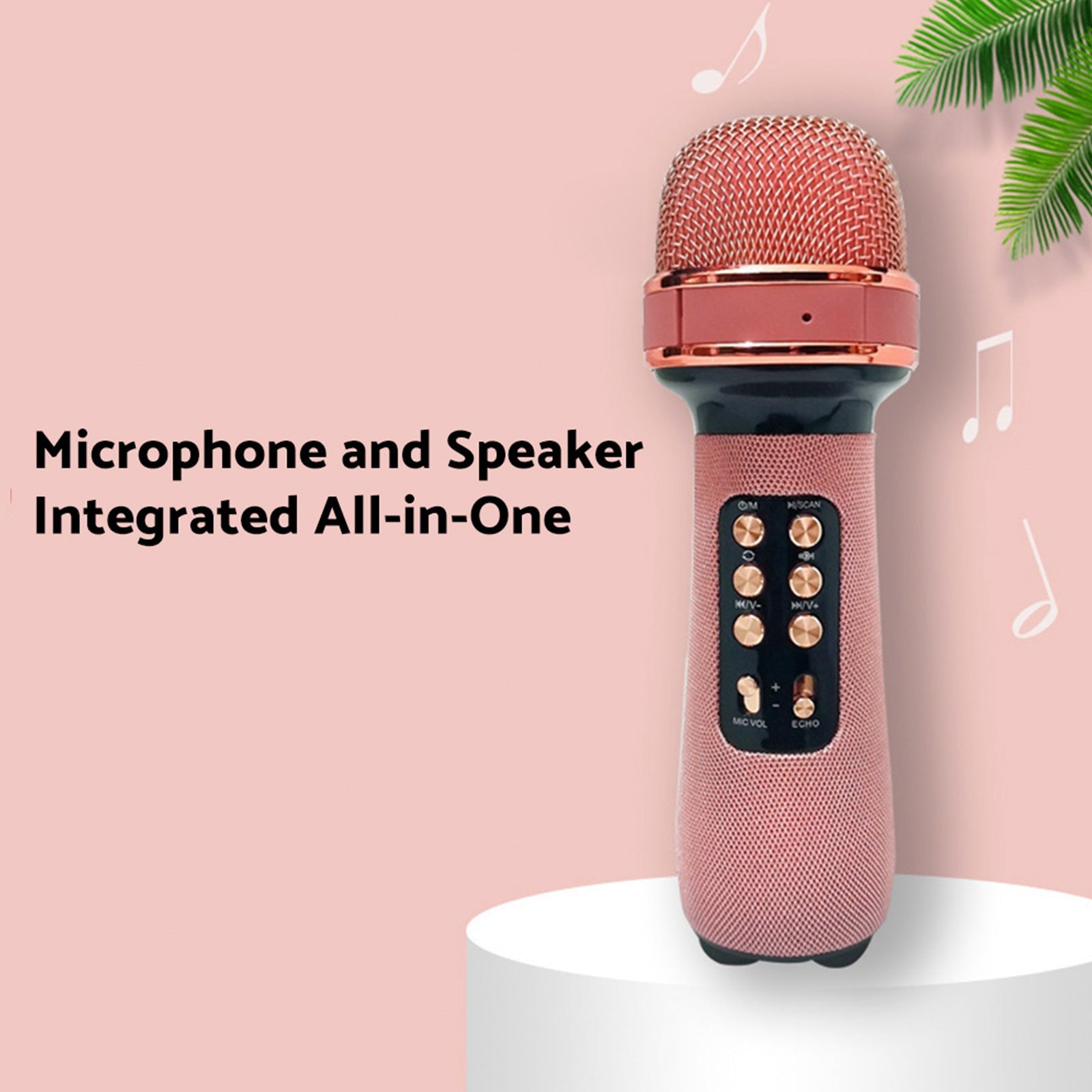 Wireless bluetooth portable karaoke microphone with built-in speaker in pink or black finish — view 4