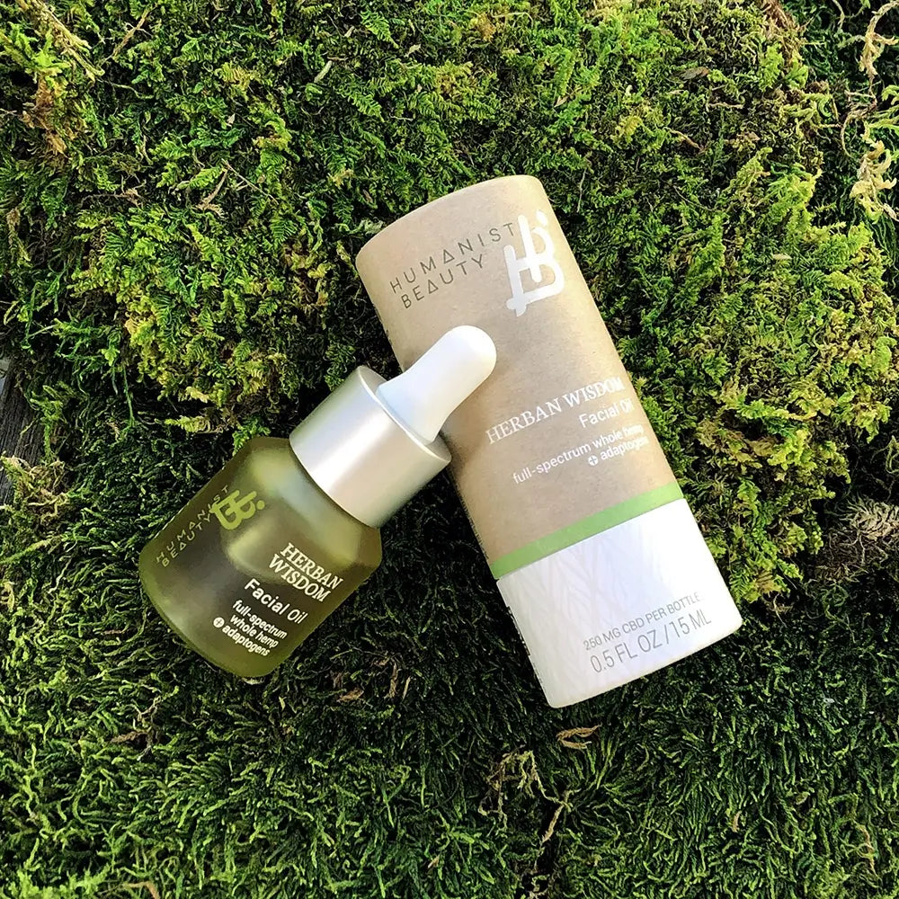 Herban Wisdom facial oil in half size dropper bottle, featuring botanical extracts for glowing skincare. — view 4