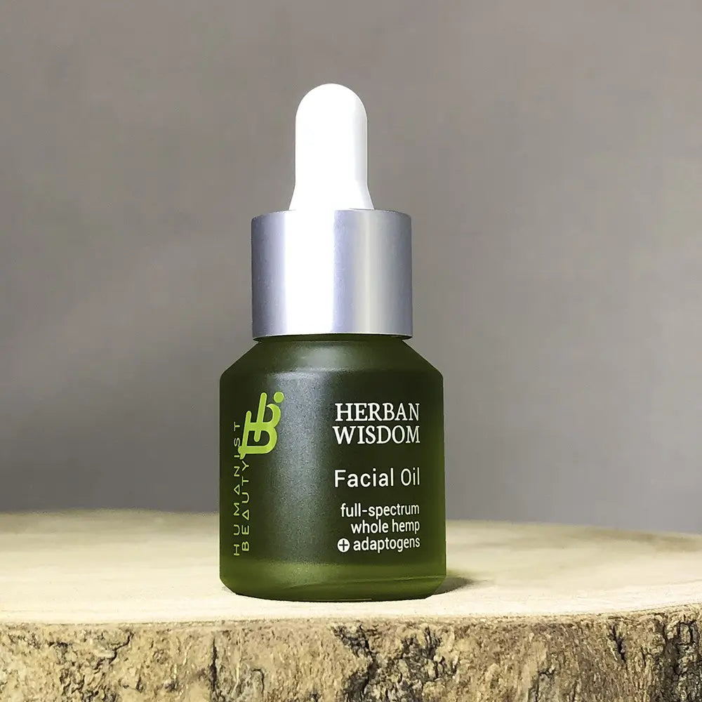 Herban Wisdom facial oil in half size dropper bottle, featuring botanical extracts for glowing skincare. — view 5