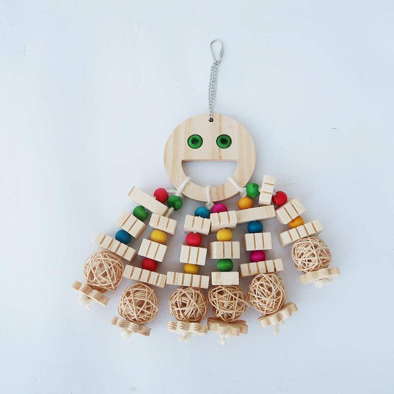 Natural wood parrot toy set featuring bite-resistant textures and shapes for bird cages — view 3