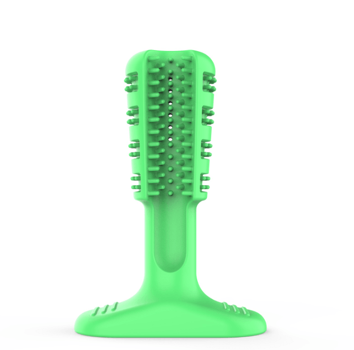 Dog dental care kit featuring an ergonomic toothbrush and plaque grinding tool in vibrant colors — view 2