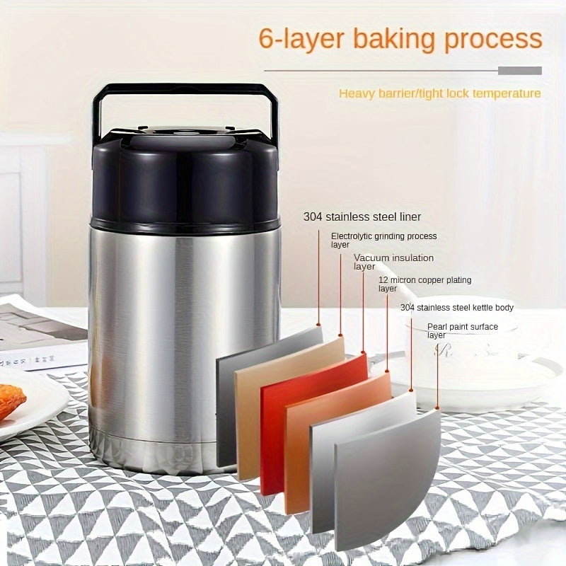 Stainless steel vacuum food can, large round silver insulated jar with leak-proof latch — view 4
