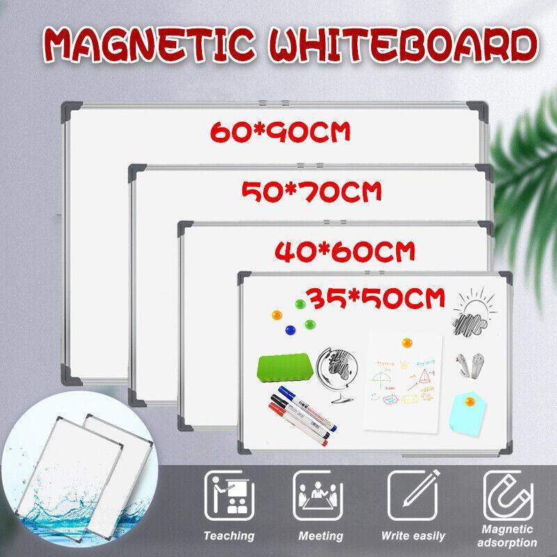 Portable magnetic dry erase whiteboard with aluminum frame marker tray and colorful eraser accessories