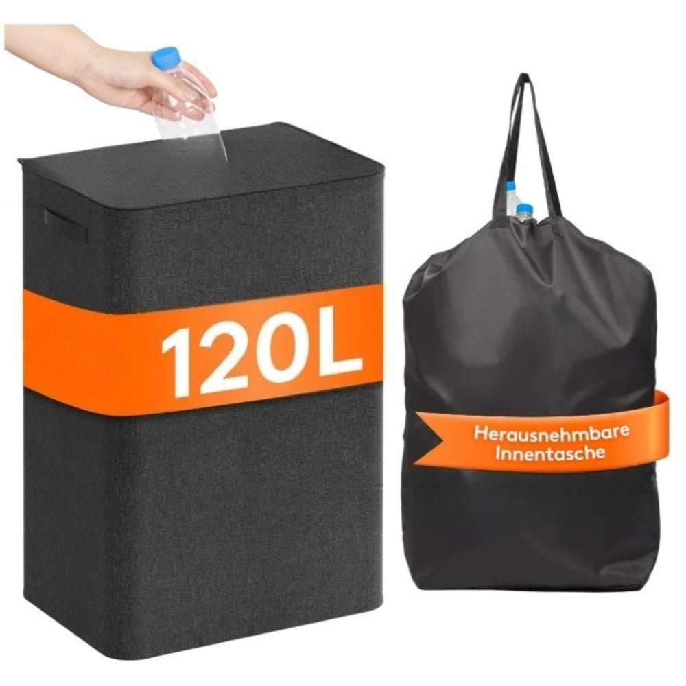 Large 120L black kitchen waste bin with closed lid for modern home organization and recycling — view 5