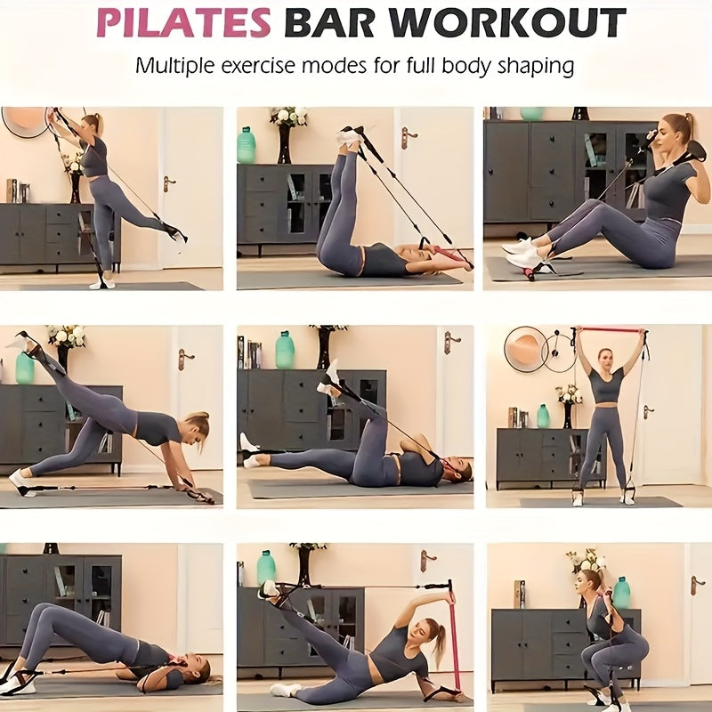 8-piece portable Pilates bar kit with resistance bands and ankle straps in a drawstring carry bag — view 2
