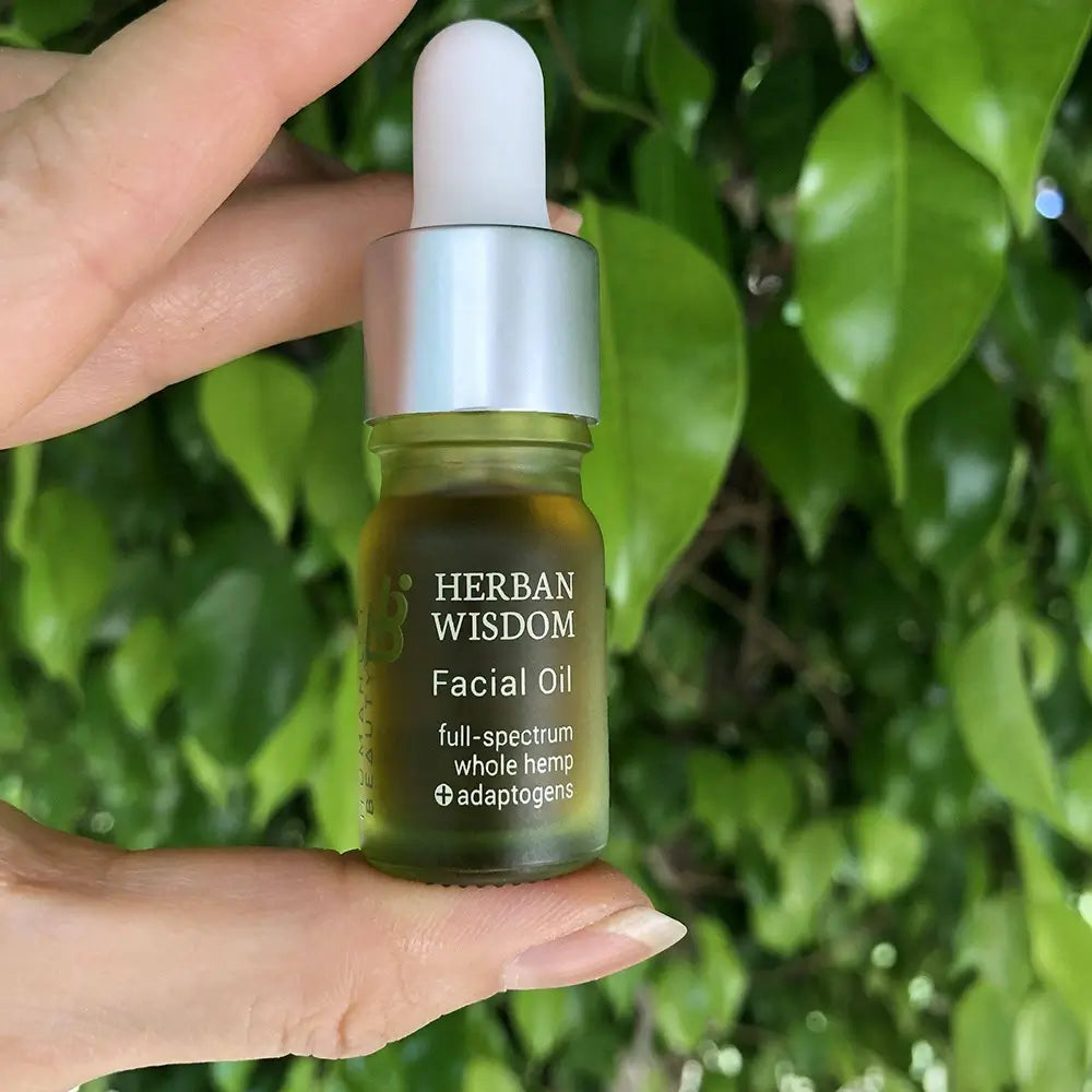 Herban Wisdom Facial Oil mini travel bottle with botanical serum for glowing skin — view 2