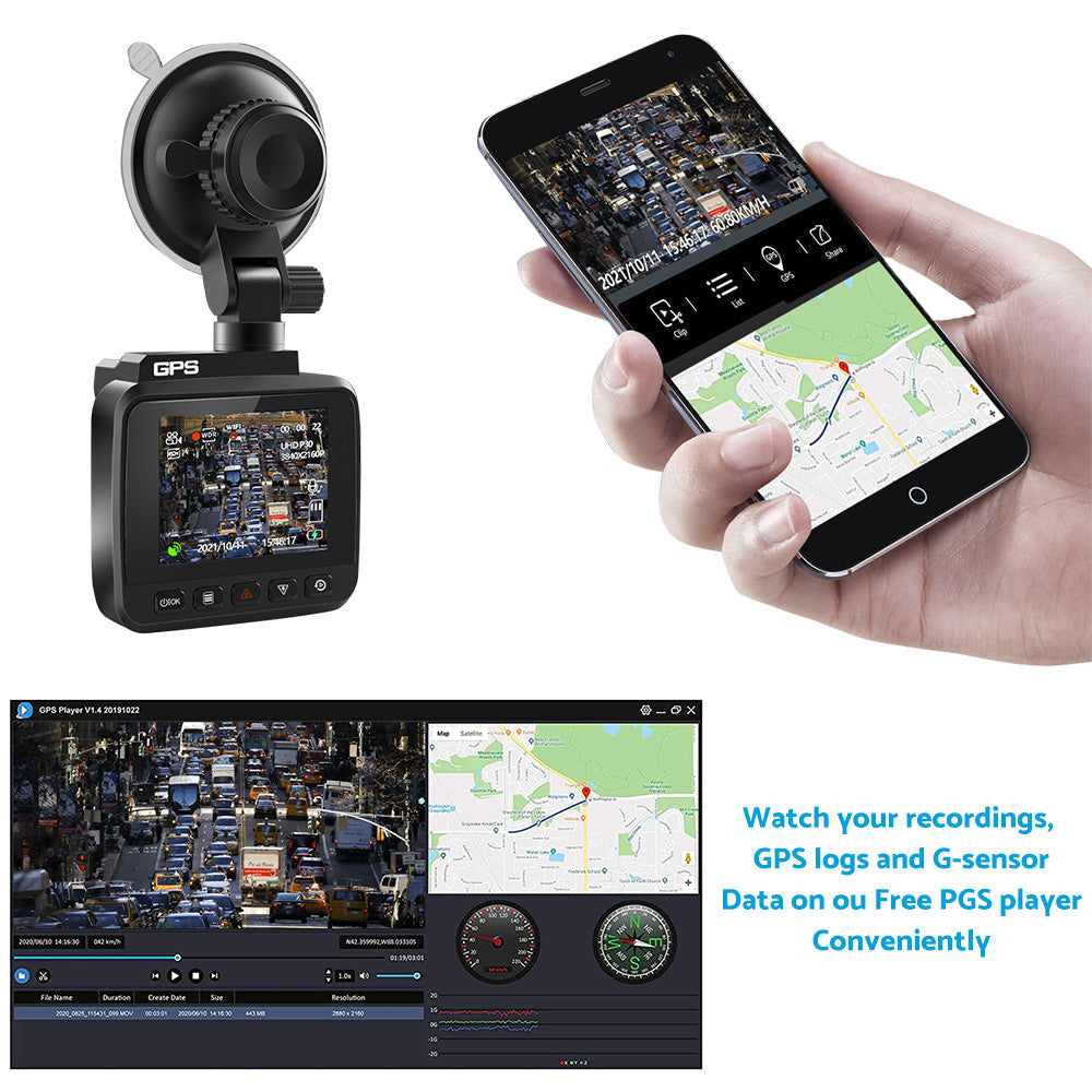 4K Car Dash Camera Recorder Suitable For Vehicles Built-in WiFi GPS UHD 2160P LCD 170° WDR Night Vision