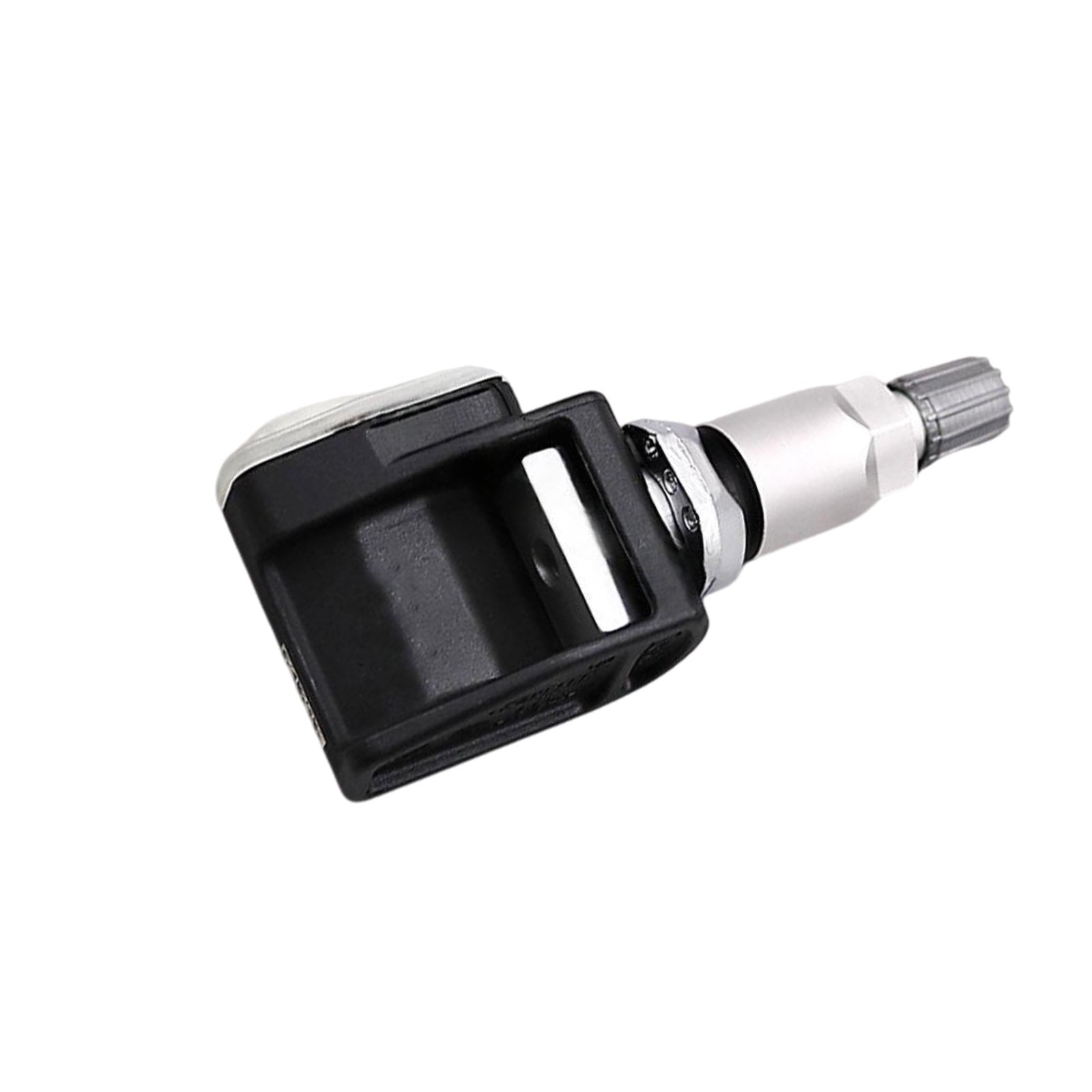 Four black metal and plastic tire pressure monitoring sensors with screw-in mounts for vehicles — view 4