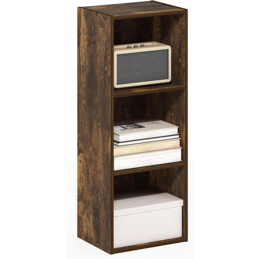 Pasir 3-tier open bookcase in amber pine wood finish, compact storage display shelf — view 4