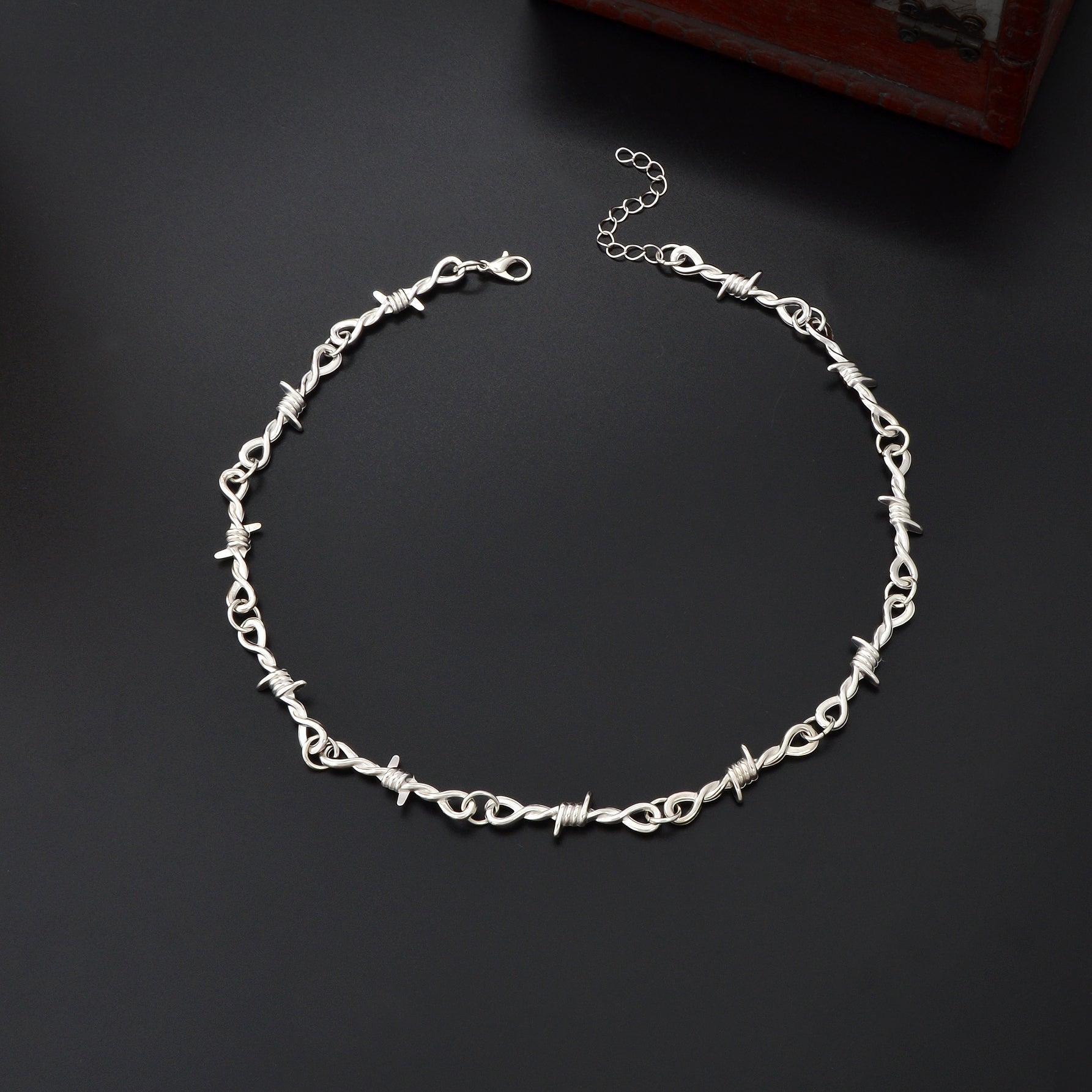 Punk rock style silver link chain collar necklace for gothic fashion and music festivals — view 2