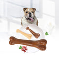 Beefy delight dog chew toy in bone shape, made from durable plastic and wood chips