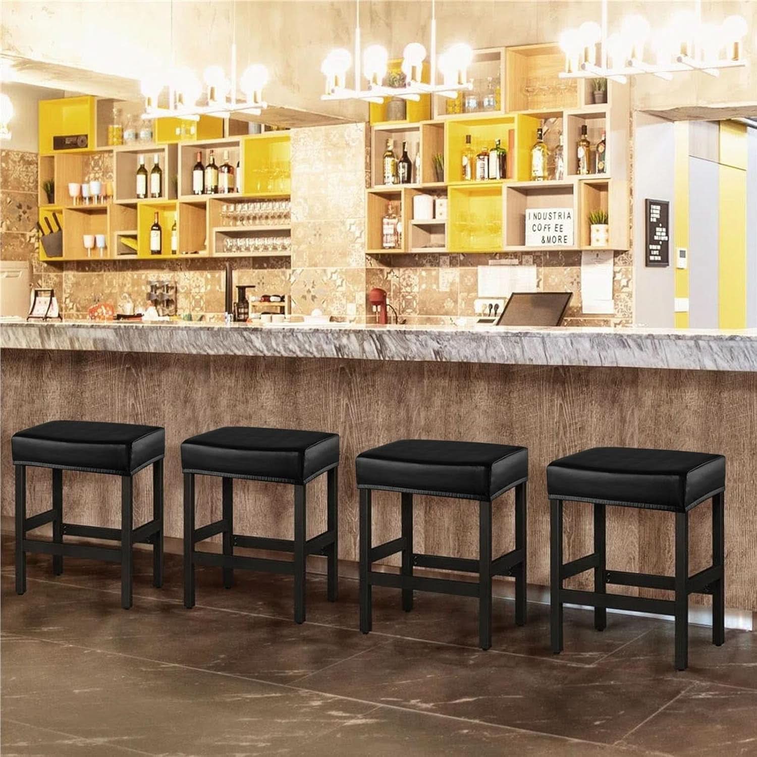 Four pack of waterproof PU leather rectangular bar stool covers in a sleek stretch fit — view 5