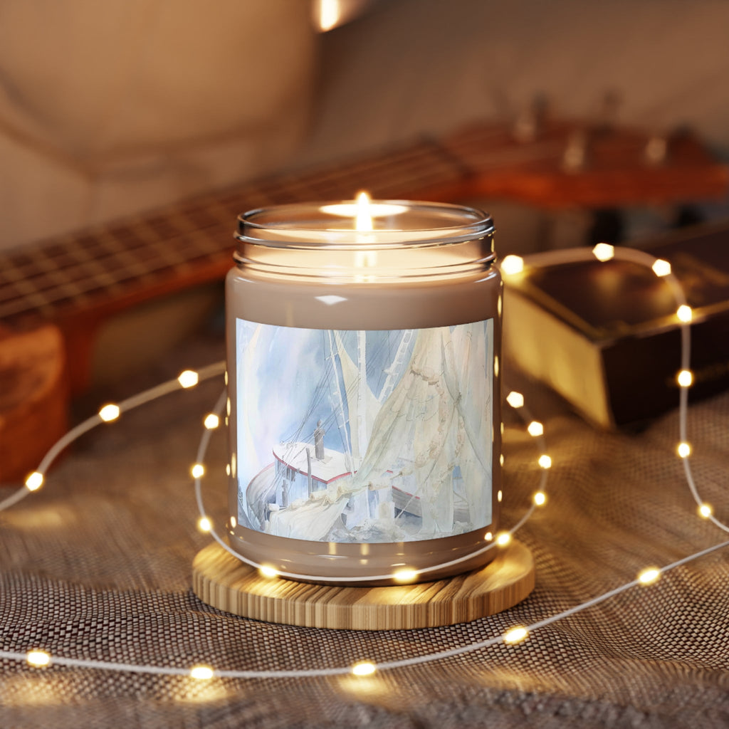9oz Eco-Friendly Scented or Unscented Soy Wax Candle Jar  with 'Sailboat' Coastal Artwork by American Artist Barbara Cleary-4
