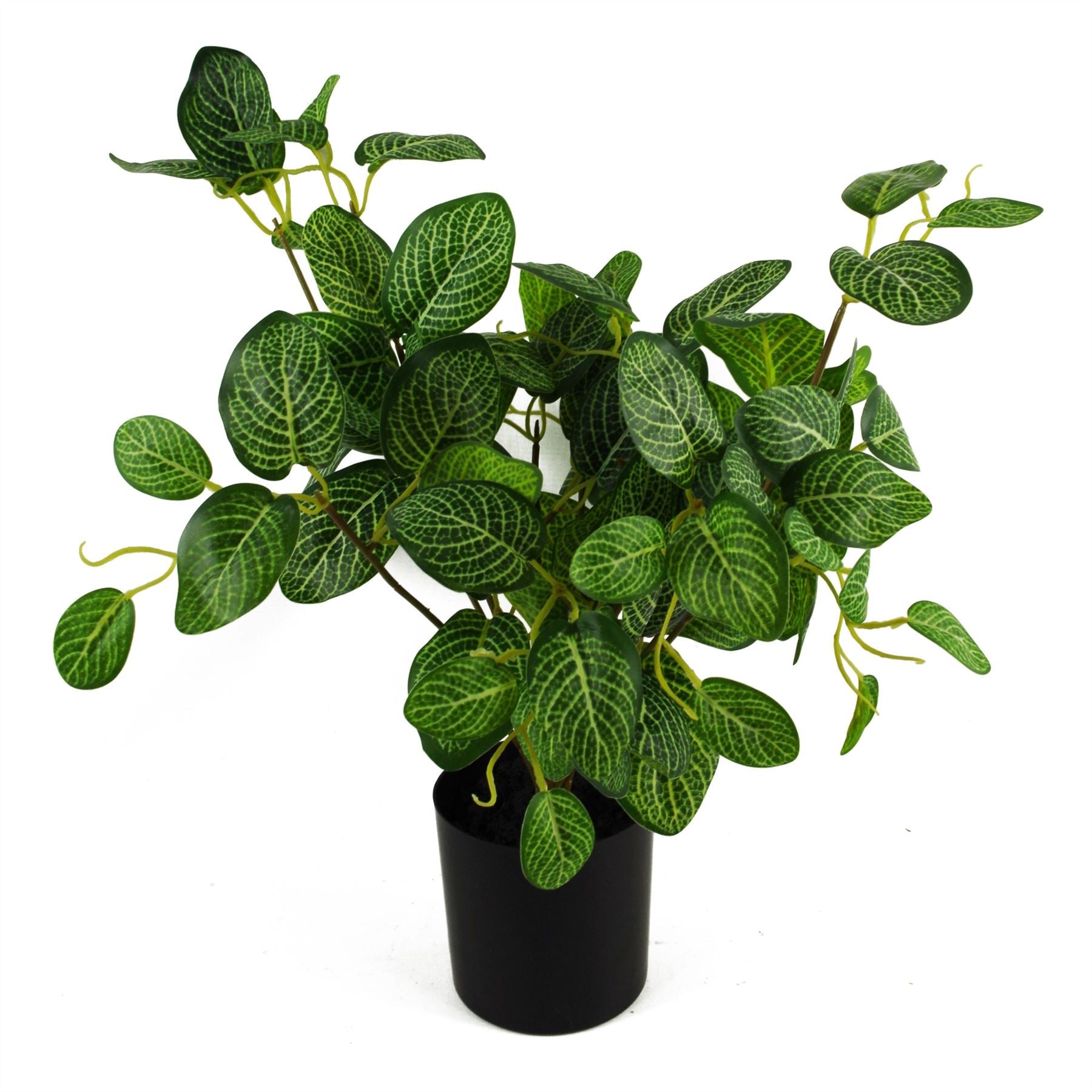Large artificial variegated pothos plant with realistic green leaves in a weighted black plastic pot