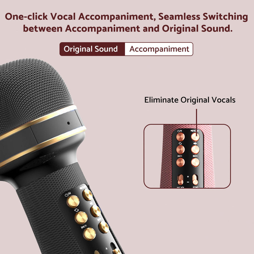 Wireless bluetooth portable karaoke microphone with built-in speaker in pink or black finish — view 5