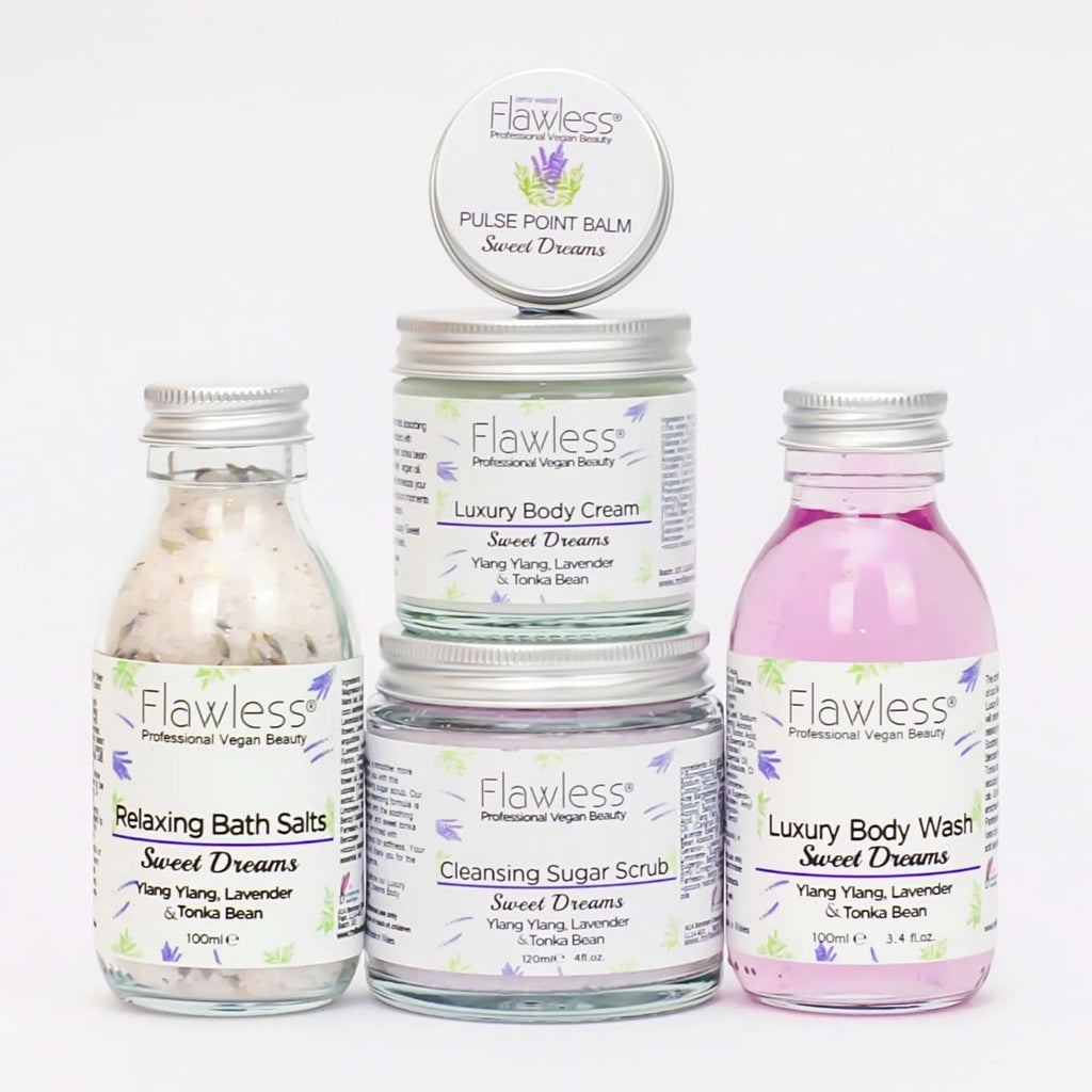 Sweet Dreams beauty gift set with five plastic-free lavender and tonka bean vegan skincare products — view 3