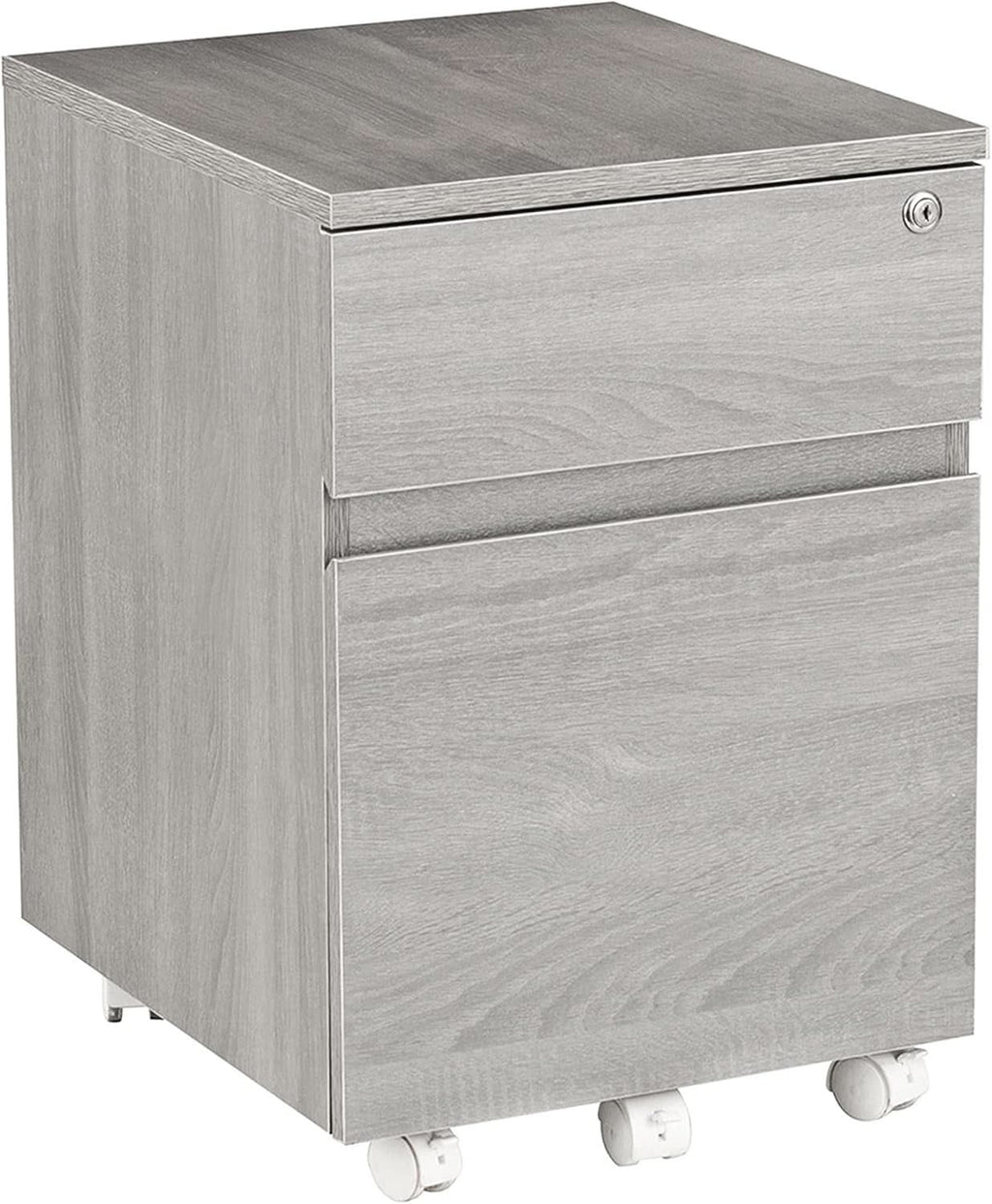 Grey rolling locking two drawer vertical filing cabinet with casters for modern home office spaces — view 5