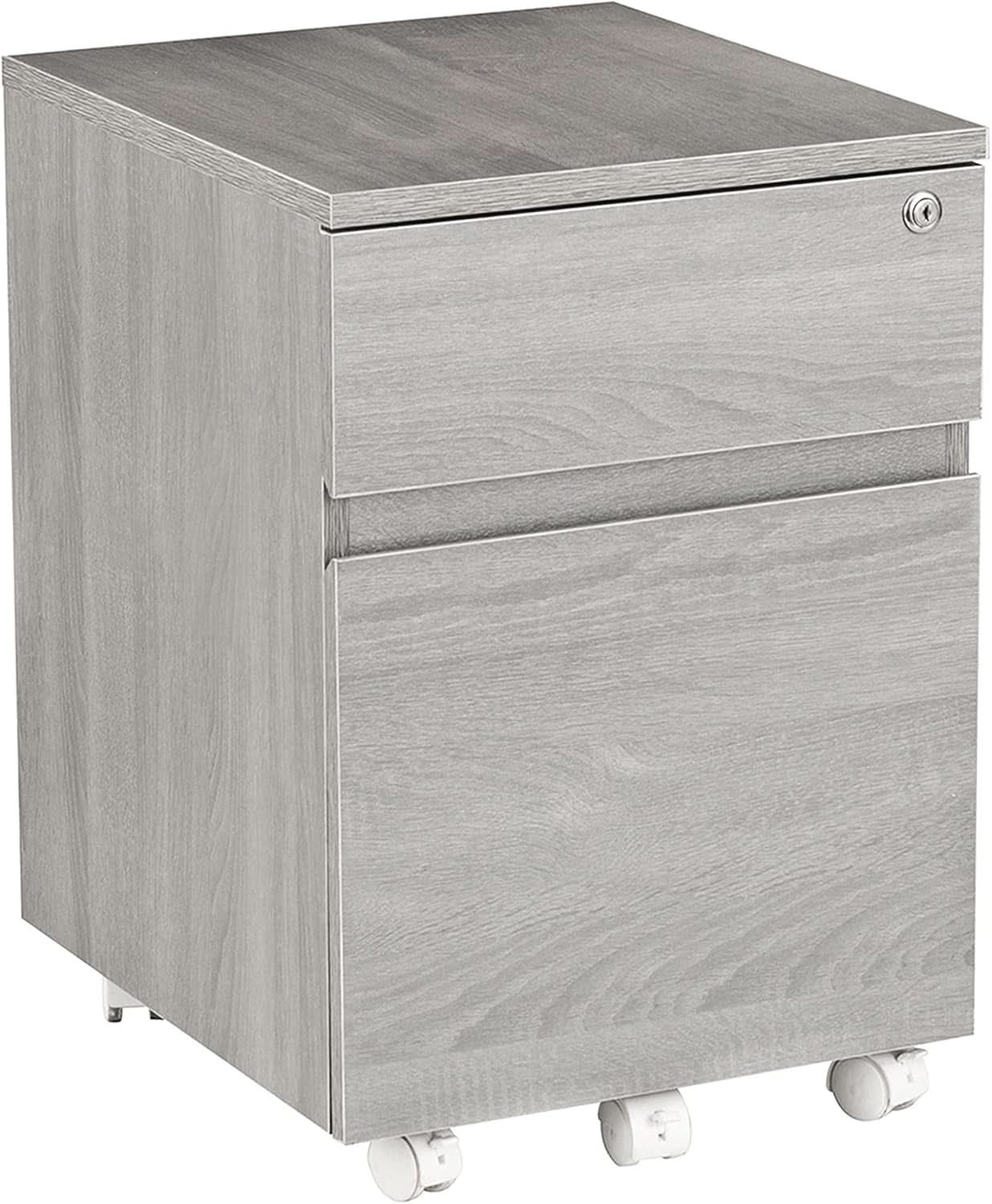 Grey rolling locking two drawer vertical filing cabinet with casters for modern home office spaces — view 5