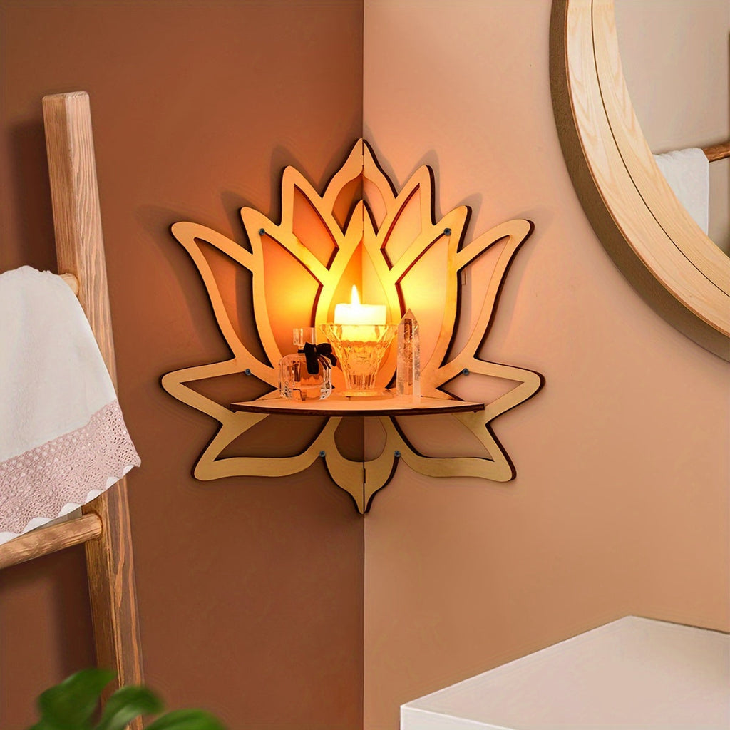 Lotus wall-mounted display rack, painted wooden shelf for small home decor and art pieces — view 2