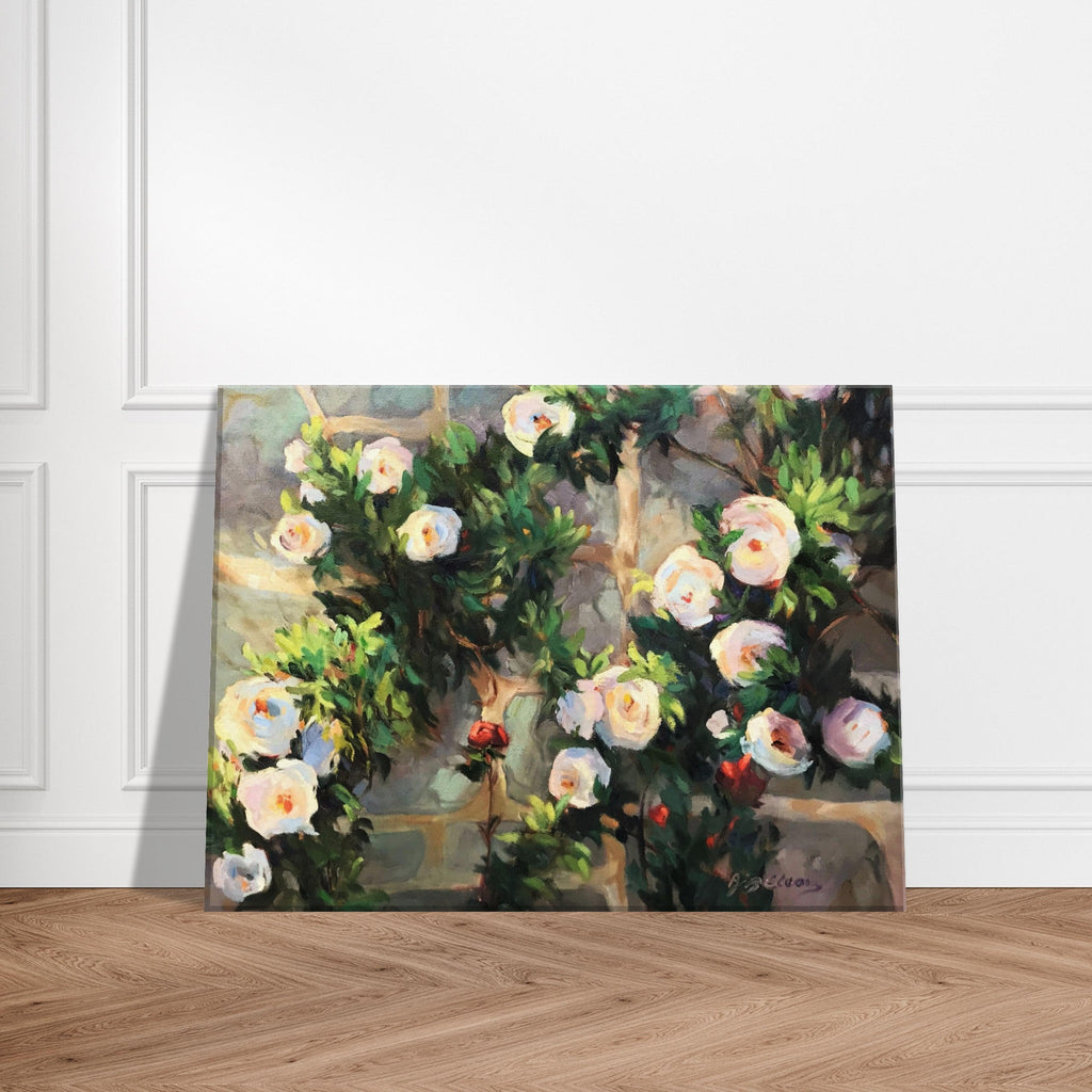 'Vining White Roses' Floral I 12x16 inch Art Print on Canvas I Original Artwork by American Artist Barbara Cleary-0