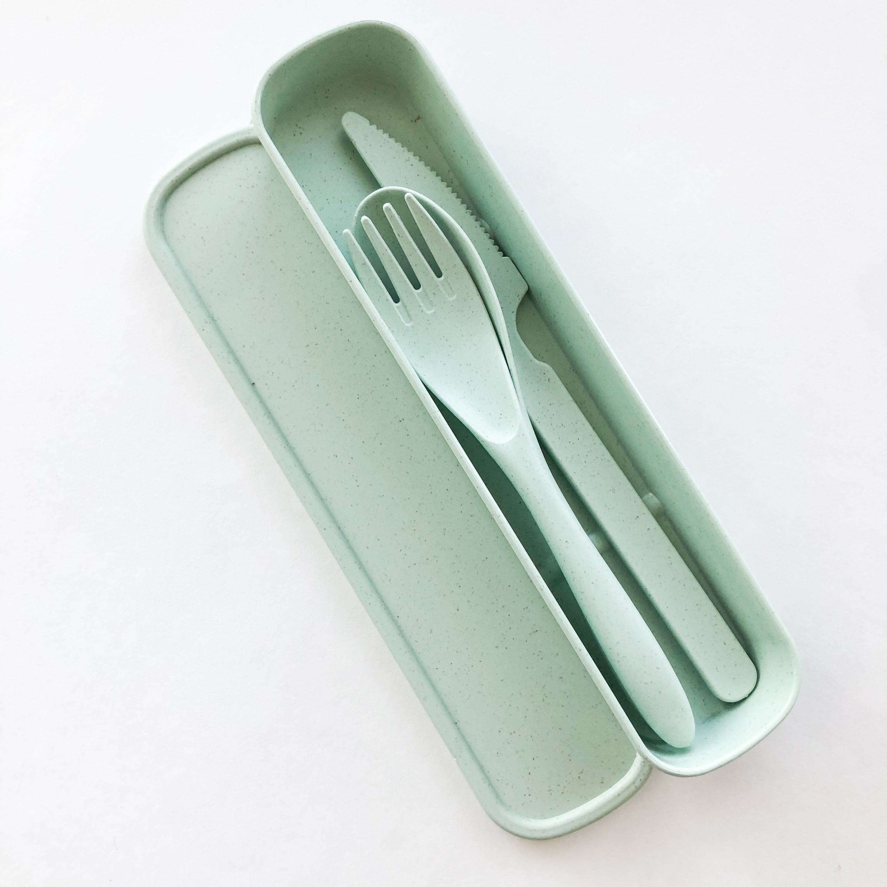 Wheat straw travel cutlery set with fork, spoon, knife, and storage case for zero waste dining — view 2