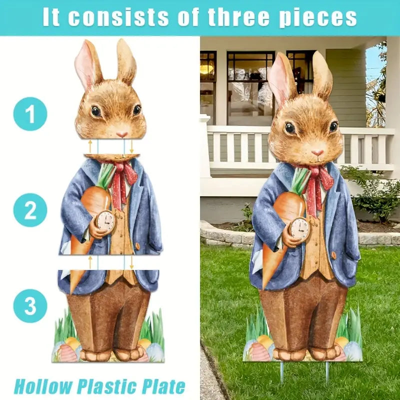 Two large Easter bunny yard signs with ground stakes for festive outdoor spring lawn decoration — view 5