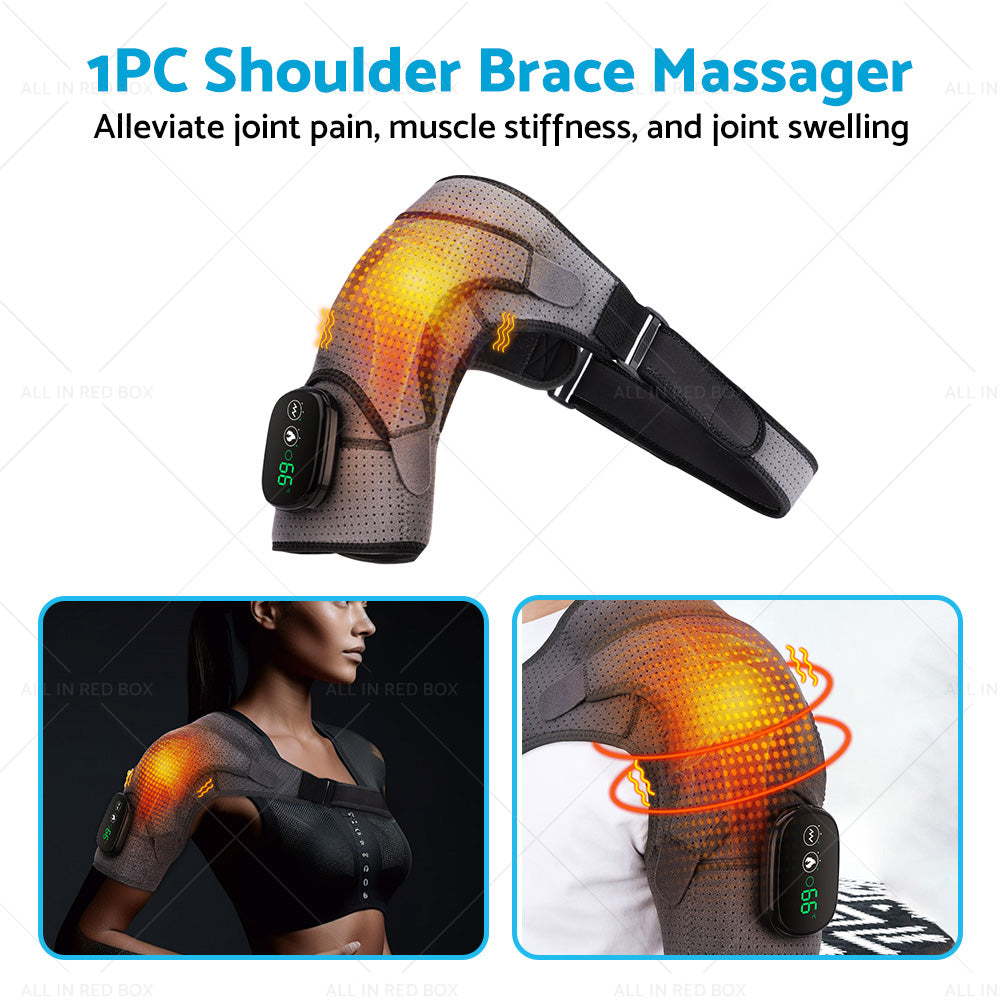 Rechargeable heated shoulder brace massager compression wrap in grey and black with intelligent control panel — view 4