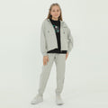 Zip-up hoodie girls jogger set in grey and black with elastic waistband and snug ankle cuffs