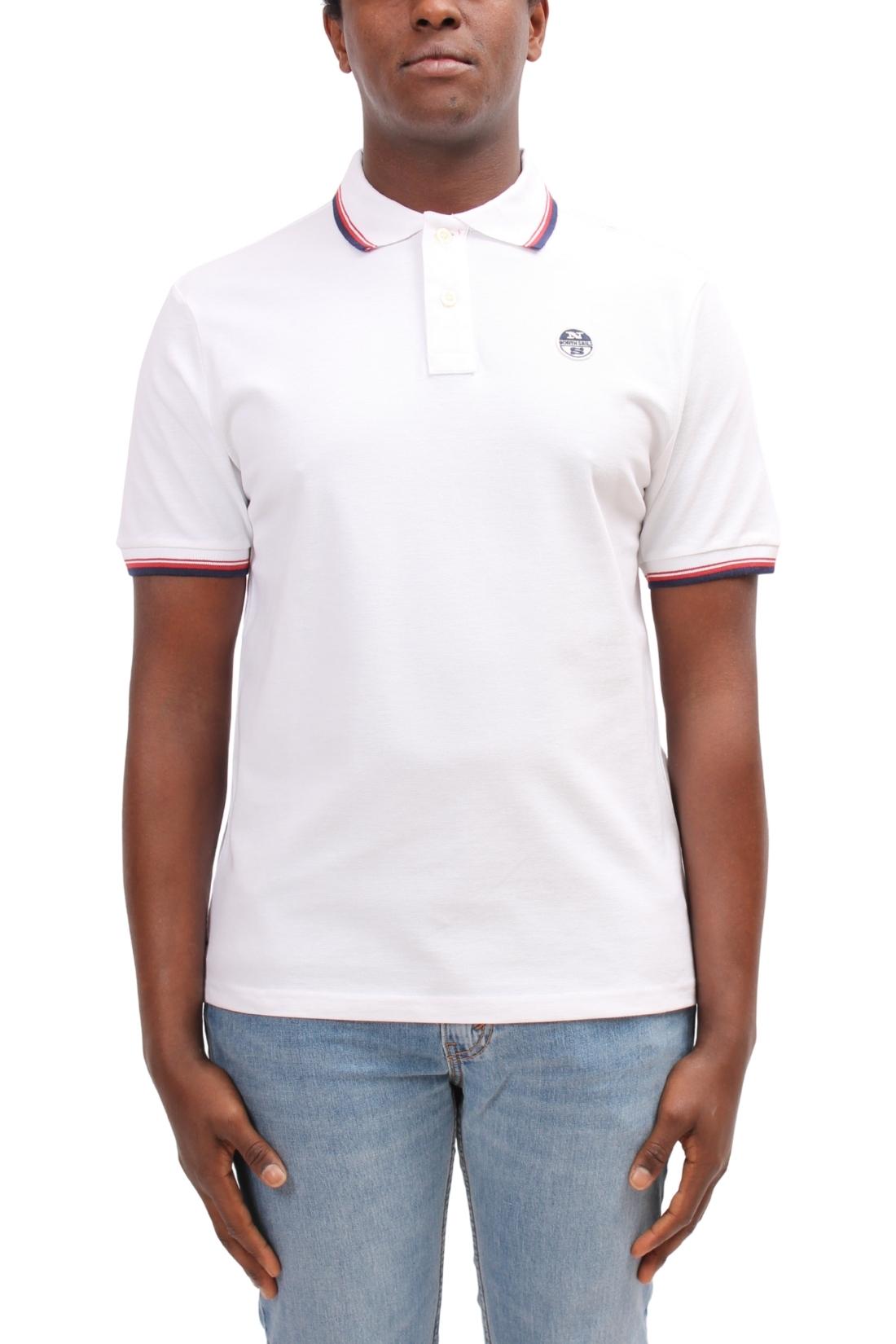 Men's navy blue cotton mesh polo shirt with contrasting piping and front logo patch. — view 5