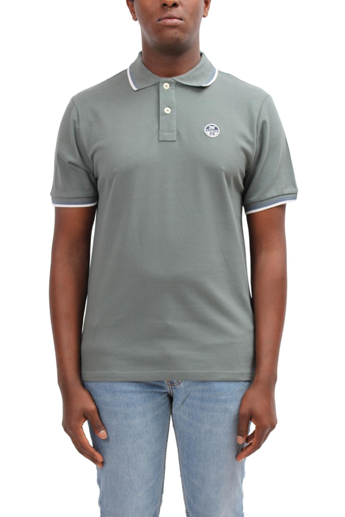 Men's navy blue cotton mesh polo shirt with contrasting piping and front logo patch. — view 41