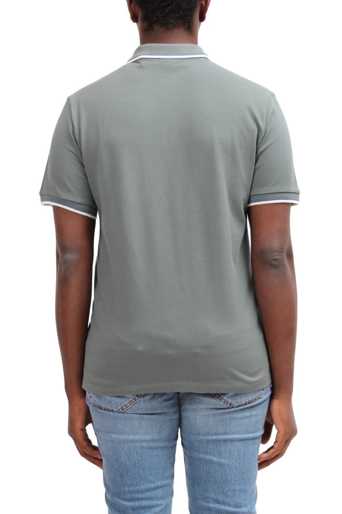 Men's navy blue cotton mesh polo shirt with contrasting piping and front logo patch. — view 43