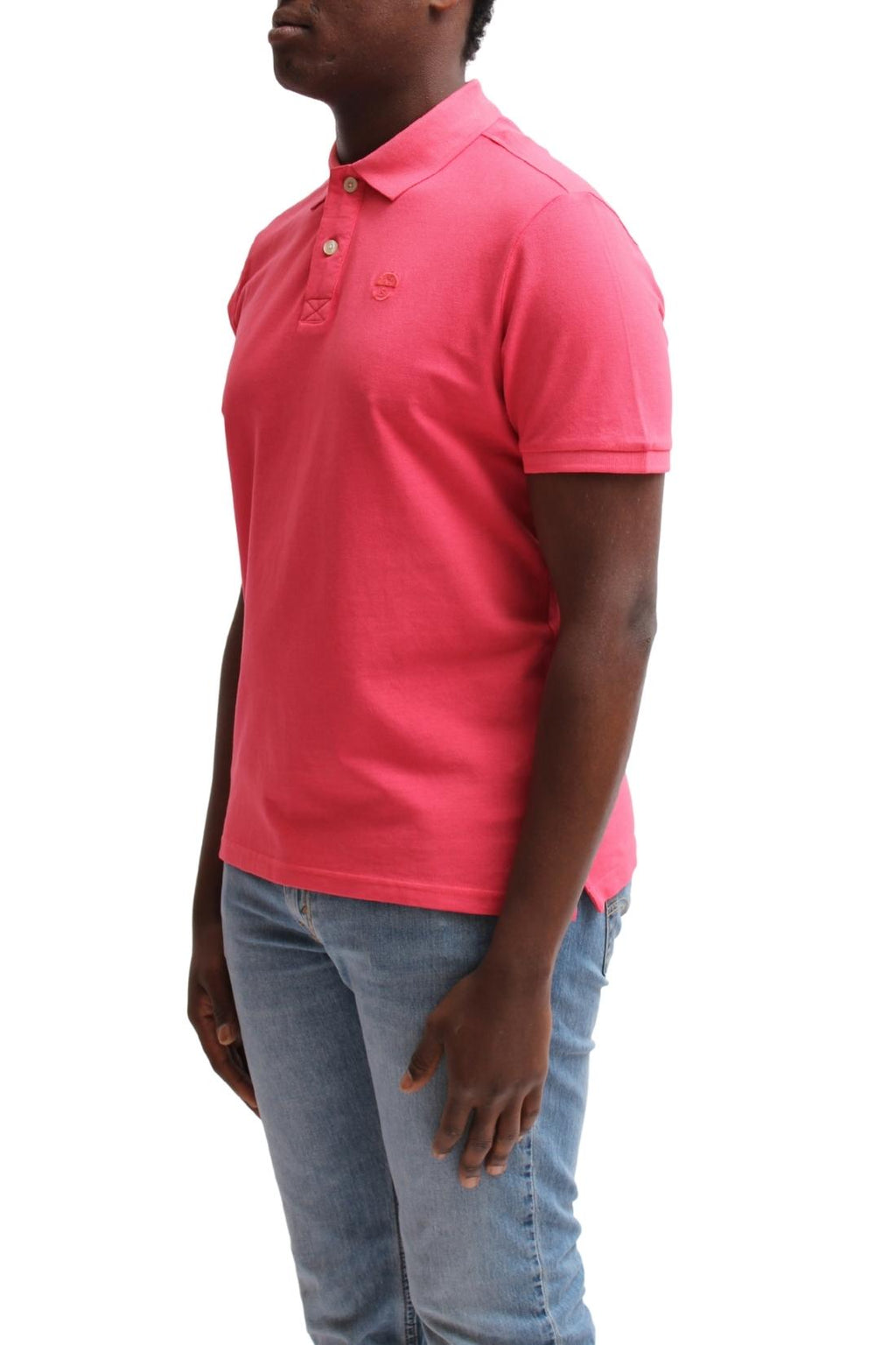 Bright orange men's organic cotton polo shirt with embroidered logo and stylish collar detailing. — view 2