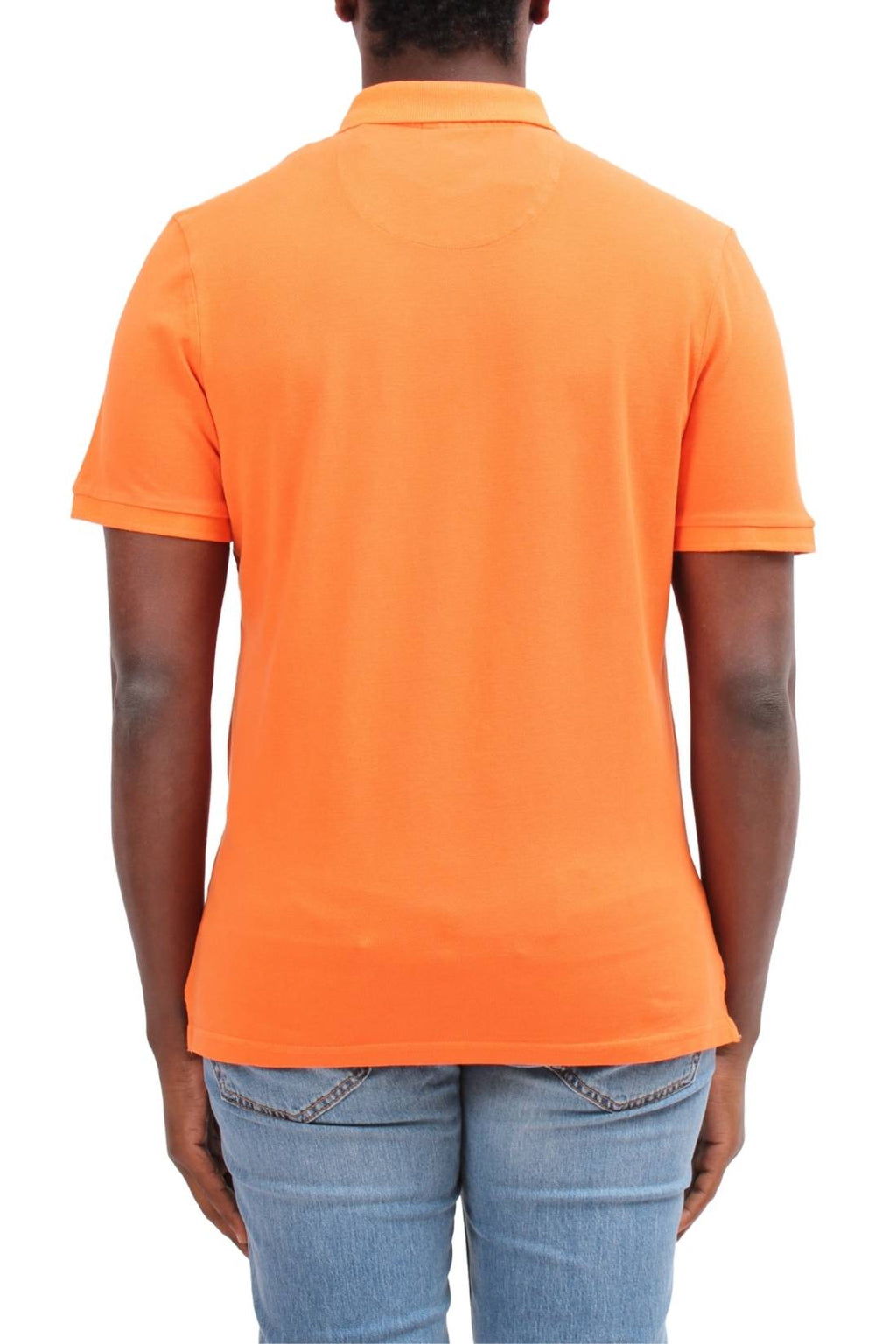 Bright orange men's organic cotton polo shirt with embroidered logo and stylish collar detailing. — view 47