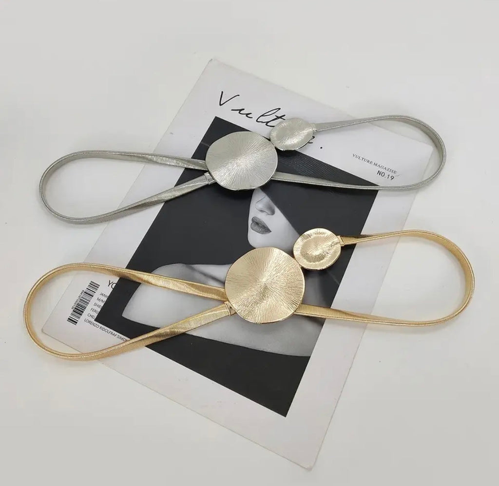 Circle Medallion Gold Elastic Metal Belt-0