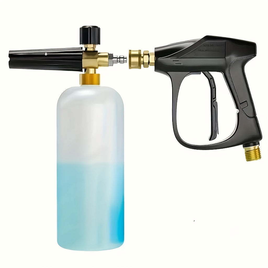 Adjustable heavy-duty foam cannon with metal components and one liter bottle for car washing
