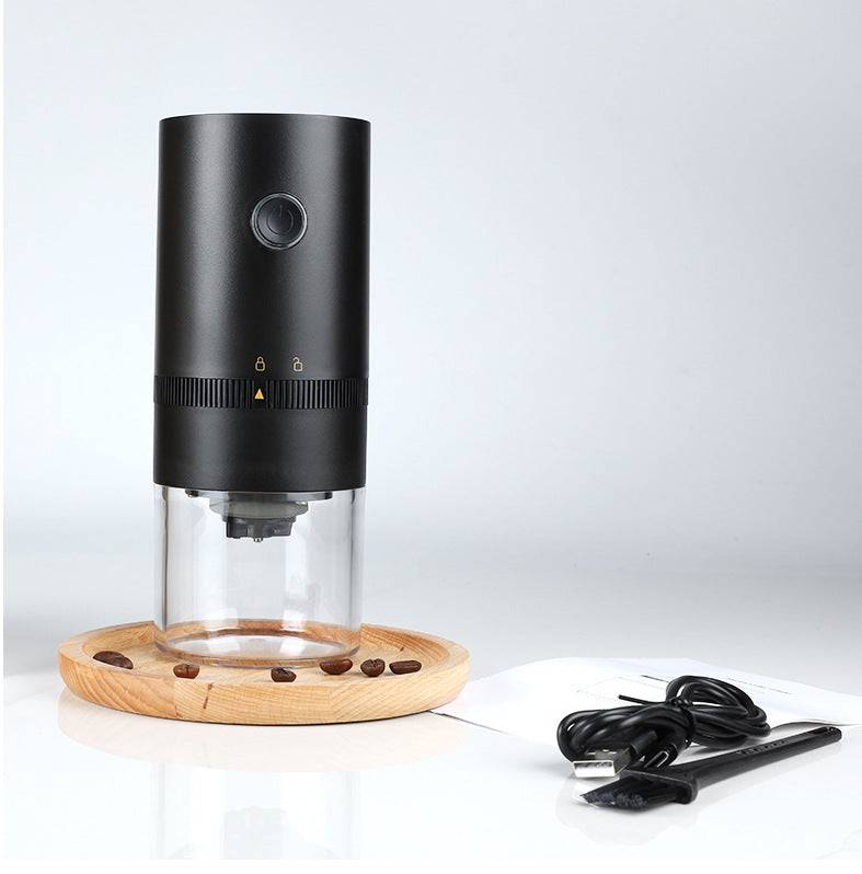 Portable electric coffee grinder with ceramic burr mechanism transparent chamber and sleek modern travel design — view 4