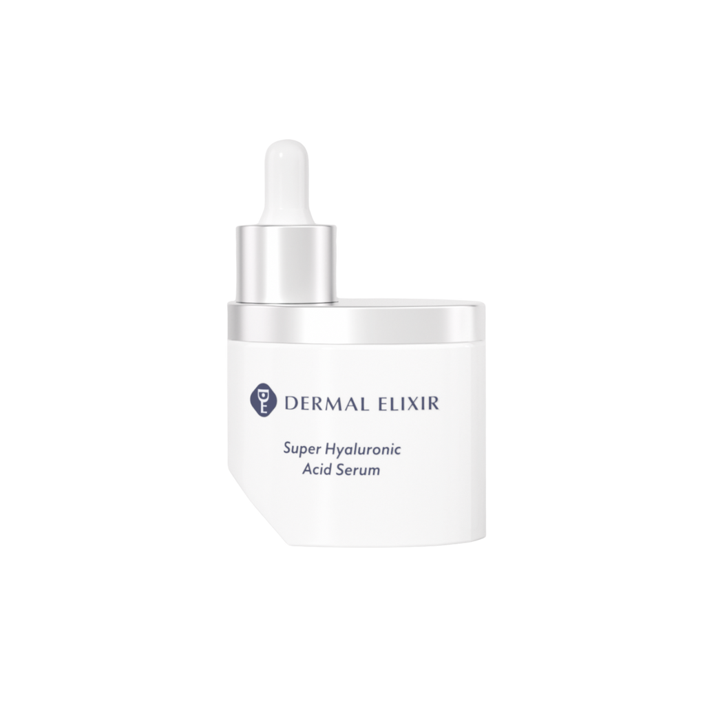Dermal Elixir super hyaluronic acid face serum 40ml glass dropper bottle for deep skin hydration