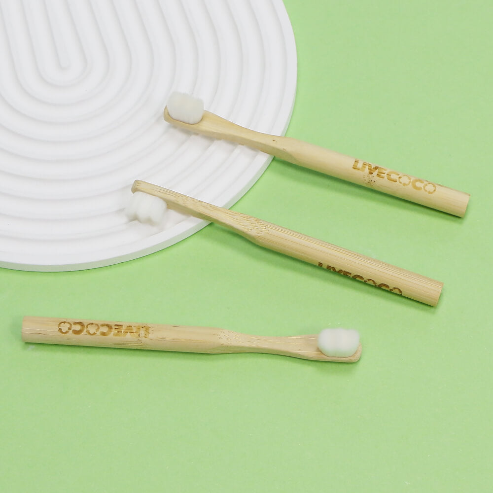 Three pack of natural bamboo toothbrushes with compostable bristles for eco-friendly daily oral care — view 4