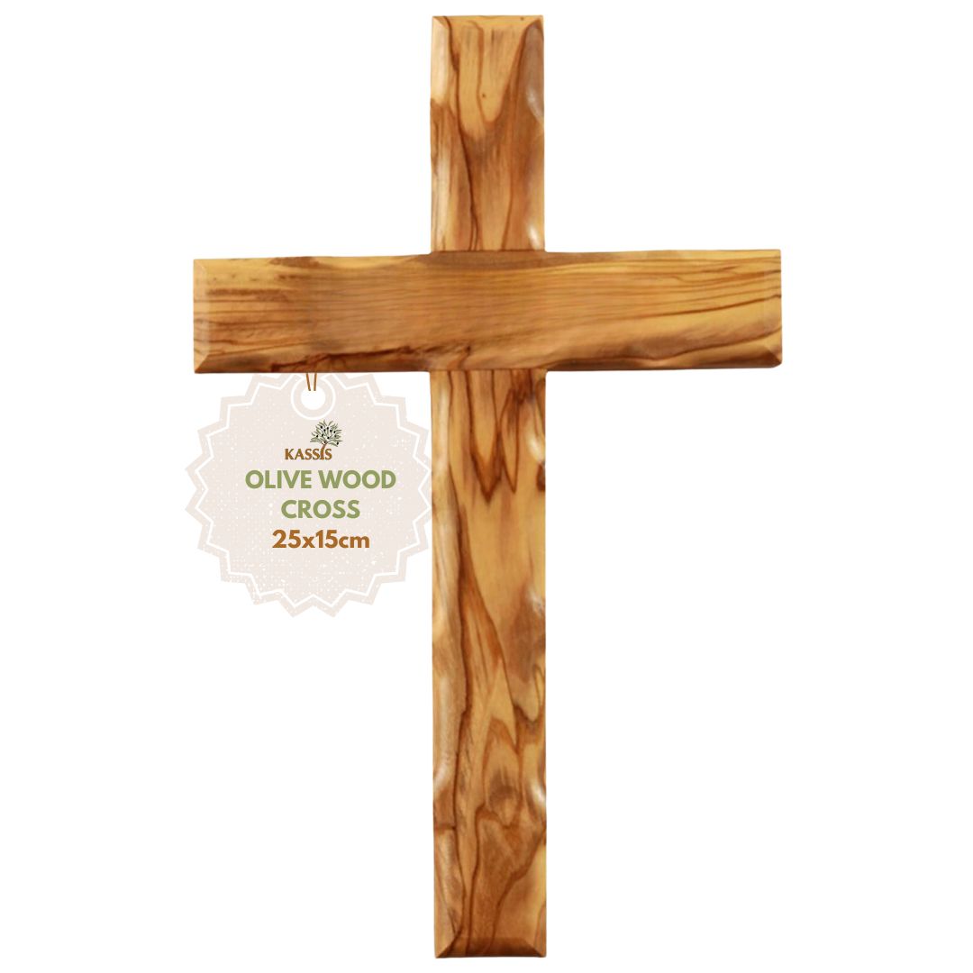 Olivenholz Kreuz gewellt | Schlichtes Wandkreuz als Geschenk zur Taufe, Kommunion oder Geburt-8