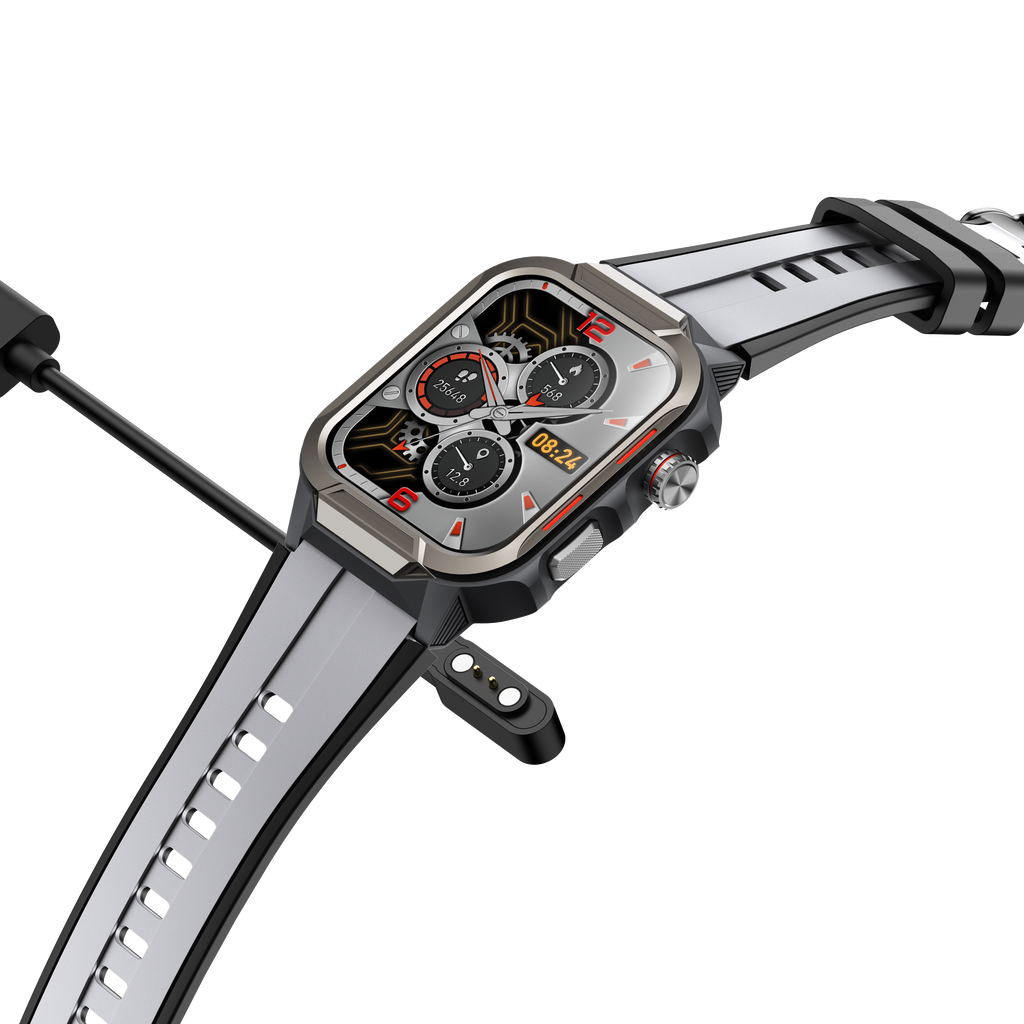 Black WAUTTON rugged smartwatch with 1.96 inch colorful display and durable waterproof wristband — view 4
