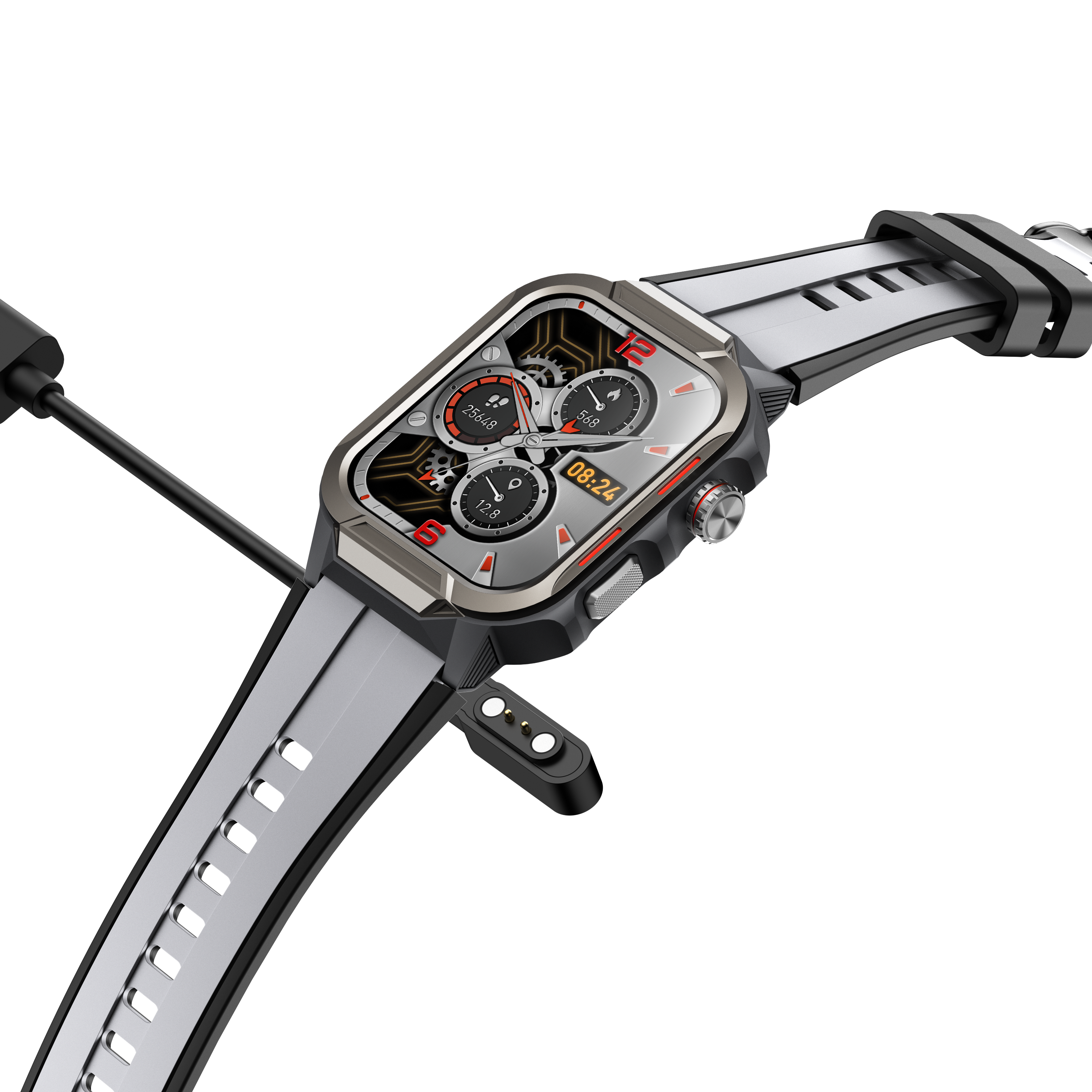 Black WAUTTON rugged smartwatch with 1.96 inch colorful display and durable waterproof wristband — view 4