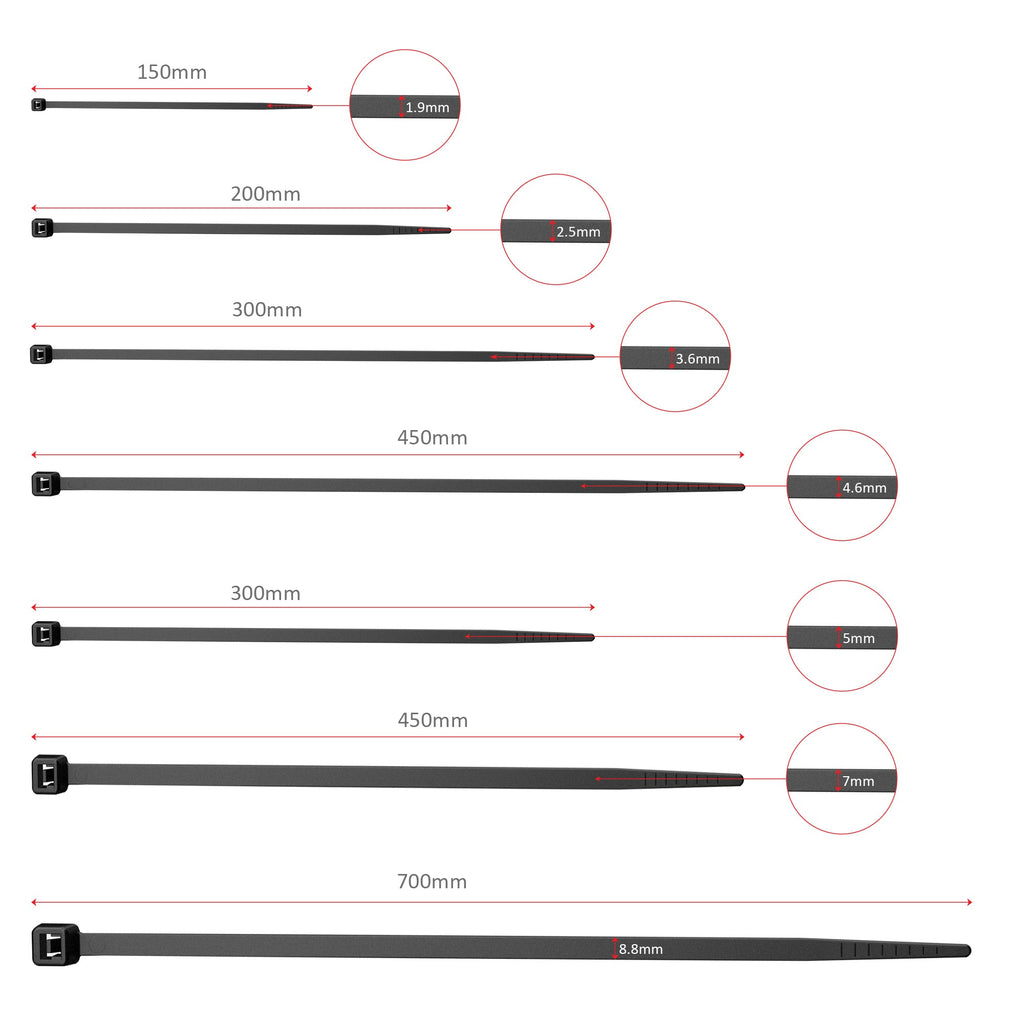 100 pack of heavy duty black nylon cable ties for secure wire and cord management — view 2