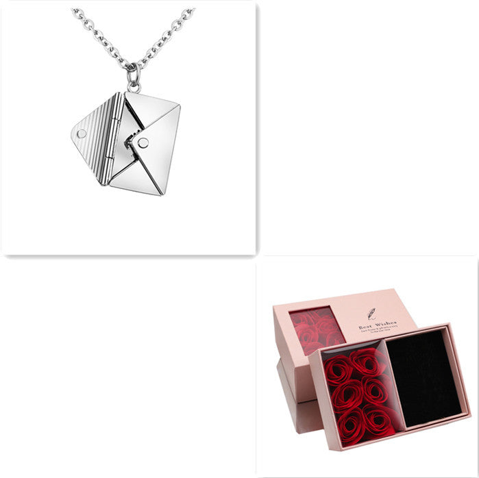 Elegant envelope locket necklace with adjustable chain, a personalized love letter keepsake in polished gold. — view 3