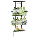 Black cast iron 3-tier over the door bathroom shower caddy with built-in soap holder