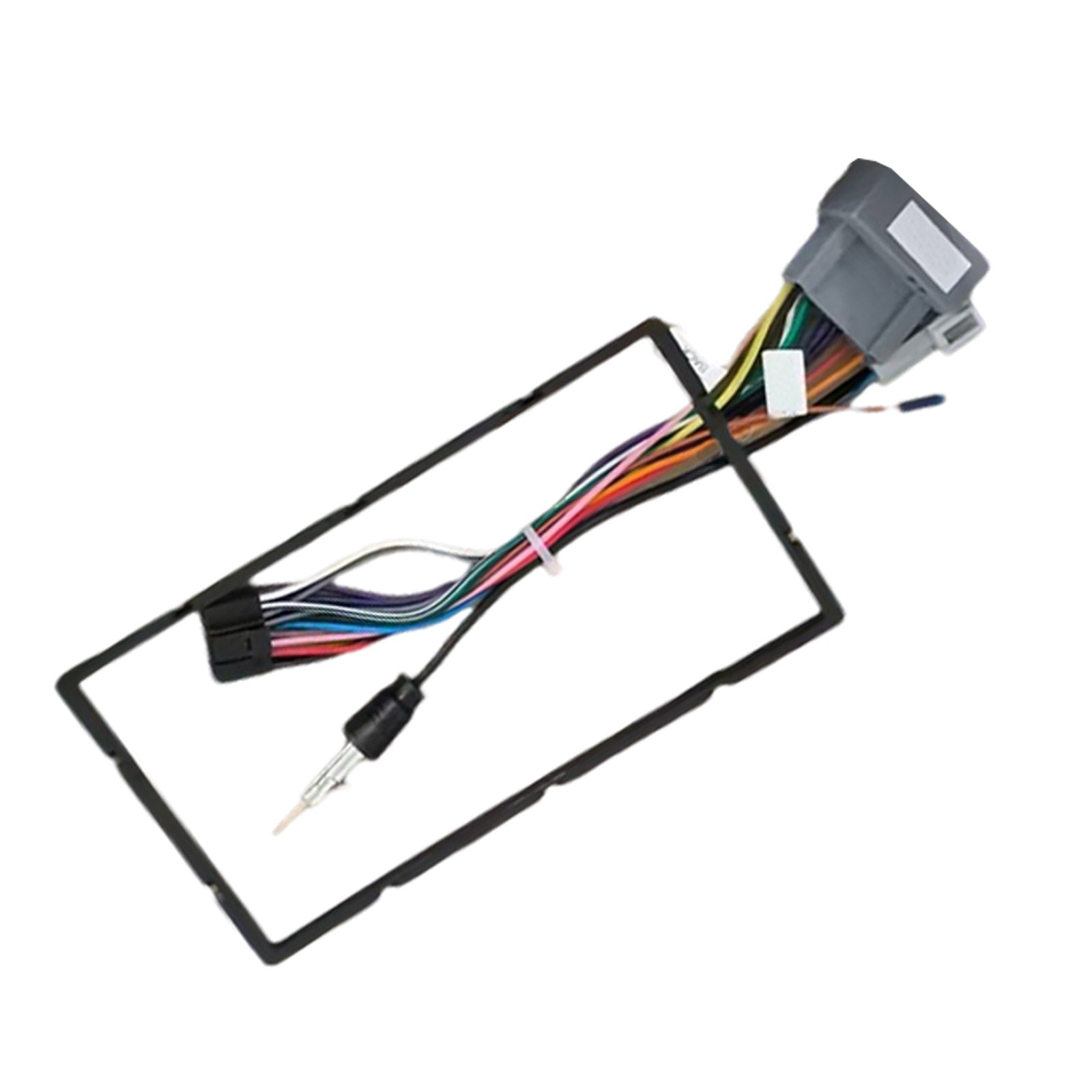 Black ABS plastic car stereo radio dash panel trim and Android navigation adapter cable set — view 4