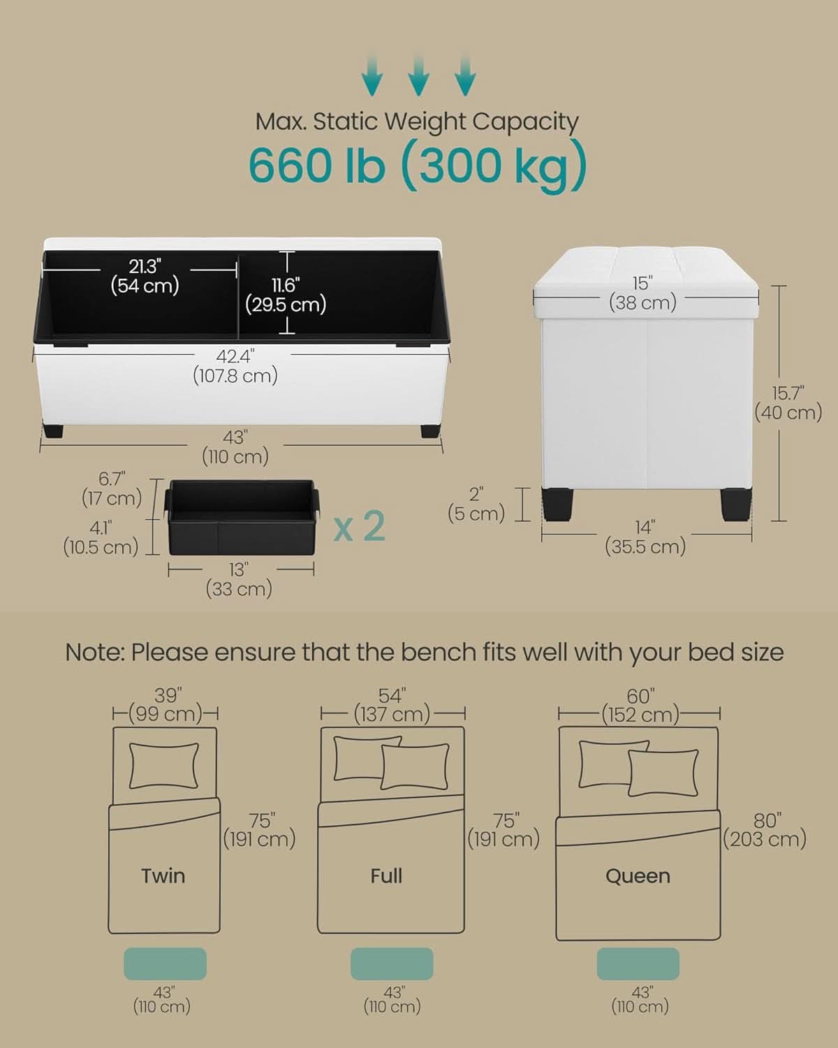 Cloud white leatherette storage ottoman bench with tufted lid and floor-friendly protective legs — view 3