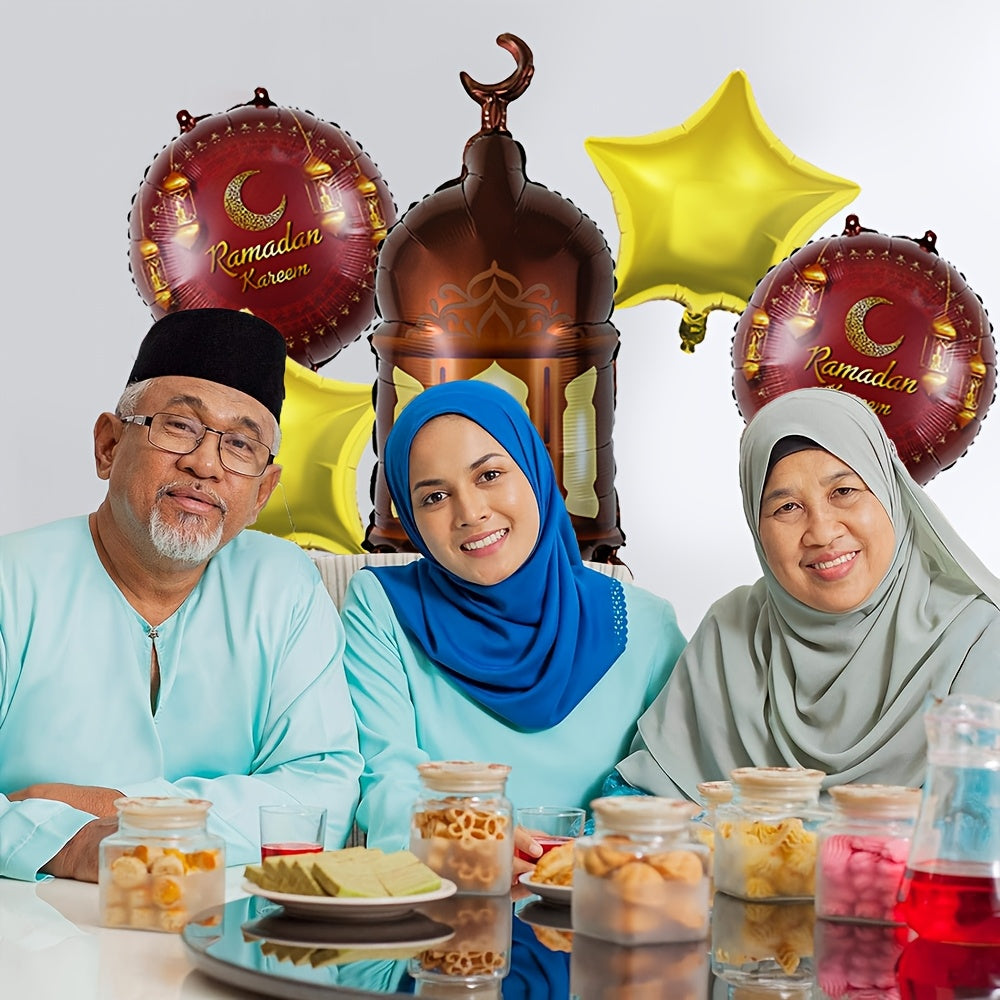 Five-piece Ramadan and Eid aluminum foil balloon set featuring moon, star, and lighthouse shapes. — view 4
