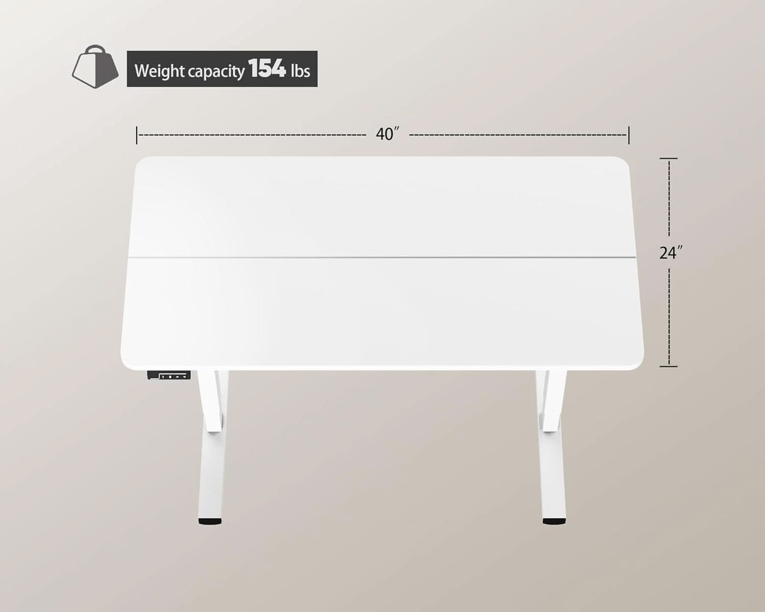 White electric adjustable height standing desk with solid steel frame and spacious 40x24 desktop. — view 3